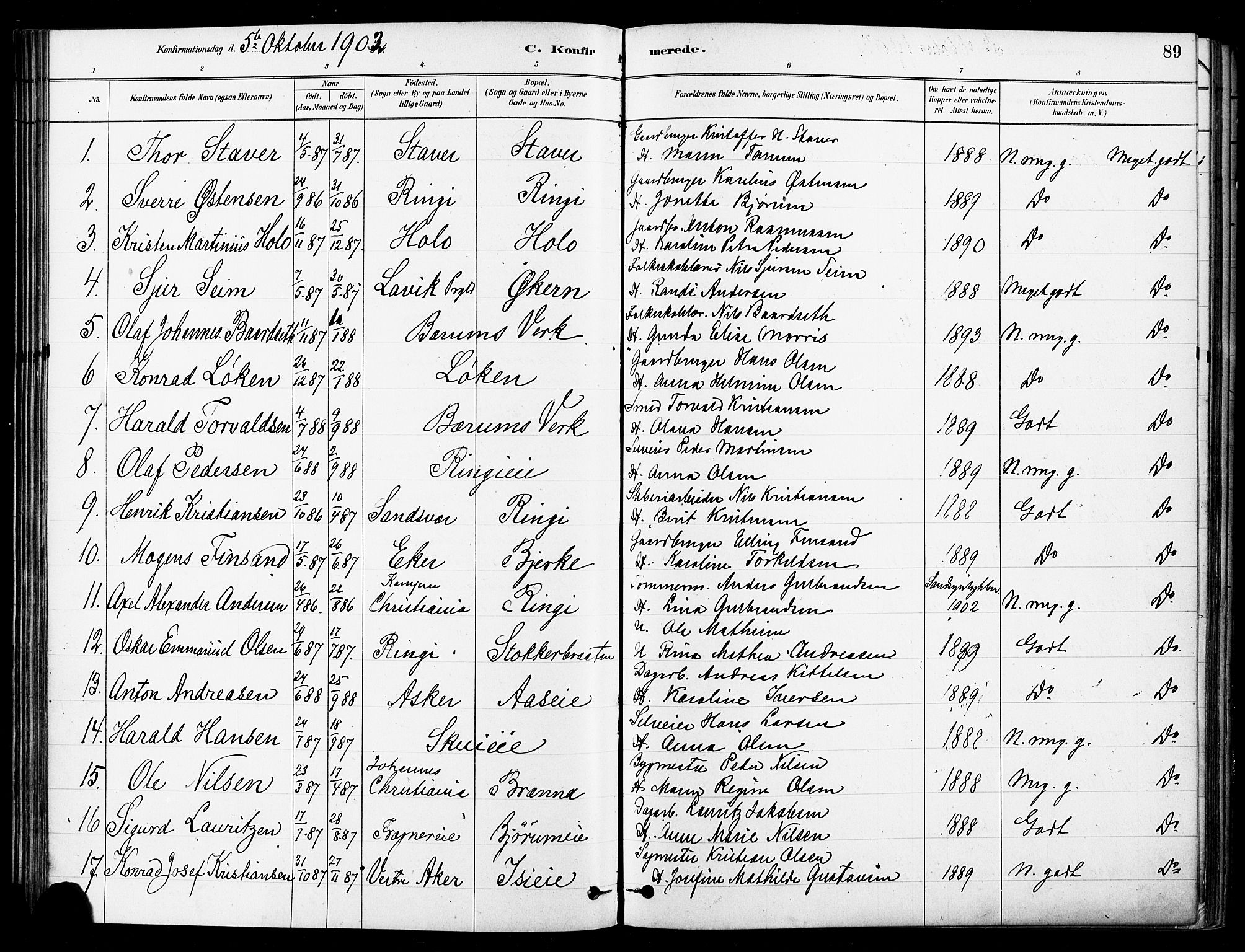 Asker prestekontor Kirkebøker, SAO/A-10256a/F/Fb/L0002: Parish register (official) no. II 2, 1879-1921, p. 89