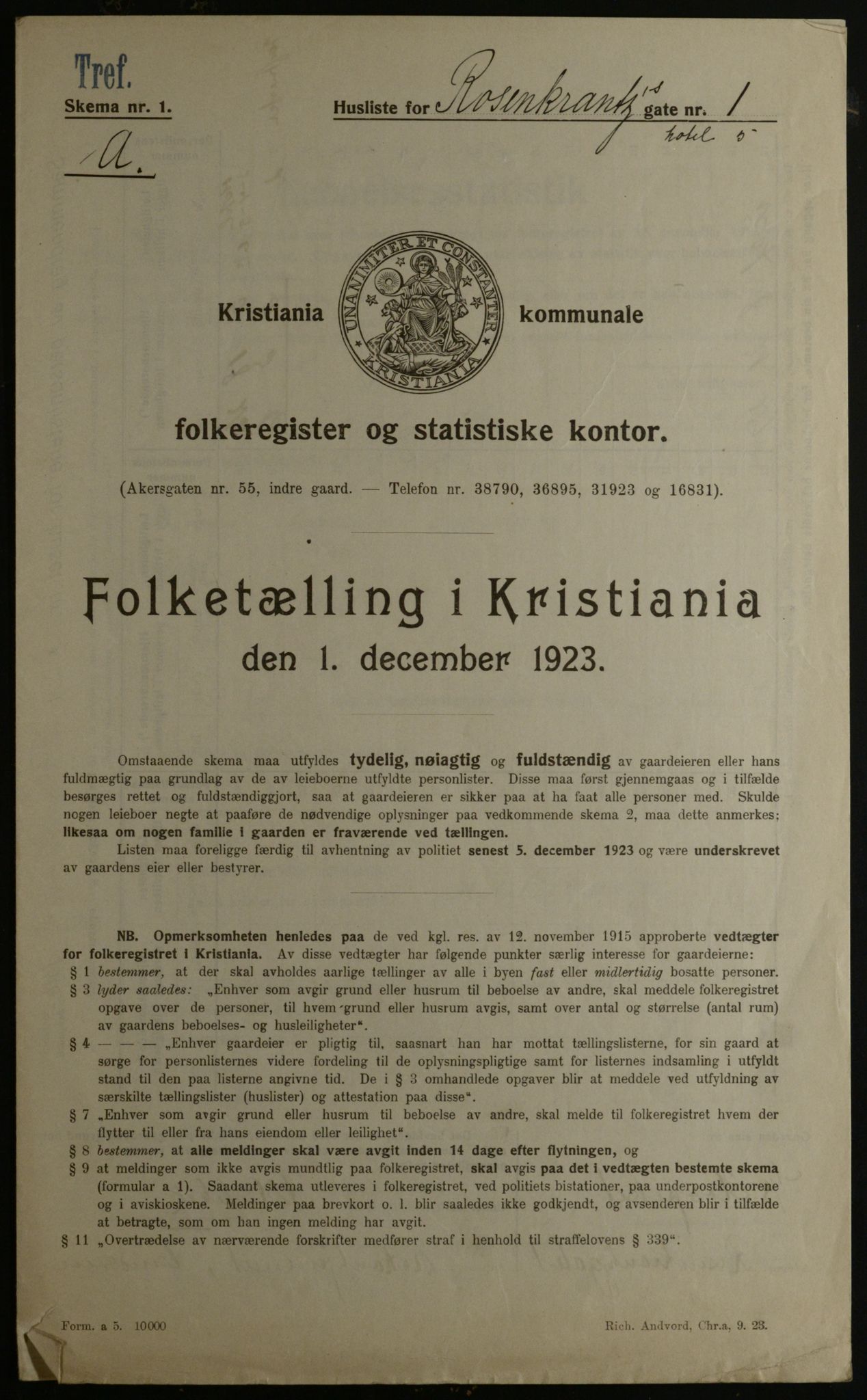 OBA, Municipal Census 1923 for Kristiania, 1923, p. 92638
