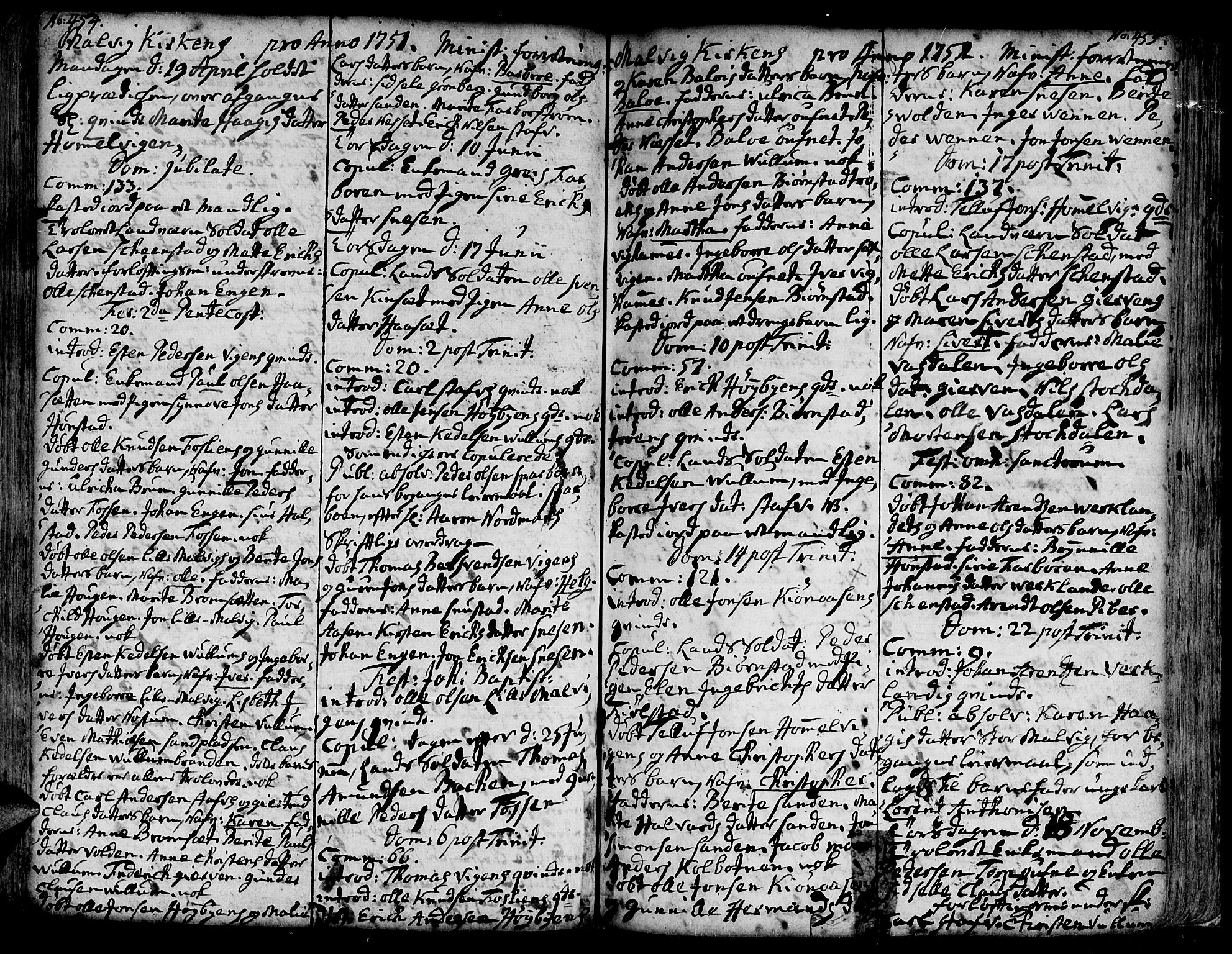 Ministerialprotokoller, klokkerbøker og fødselsregistre - Sør-Trøndelag, SAT/A-1456/606/L0277: Parish register (official) no. 606A01 /3, 1727-1780, p. 454-455