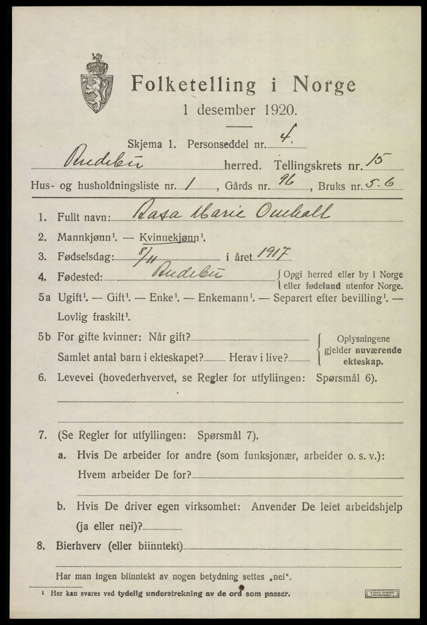 SAKO, 1920 census for Andebu, 1920, p. 5344