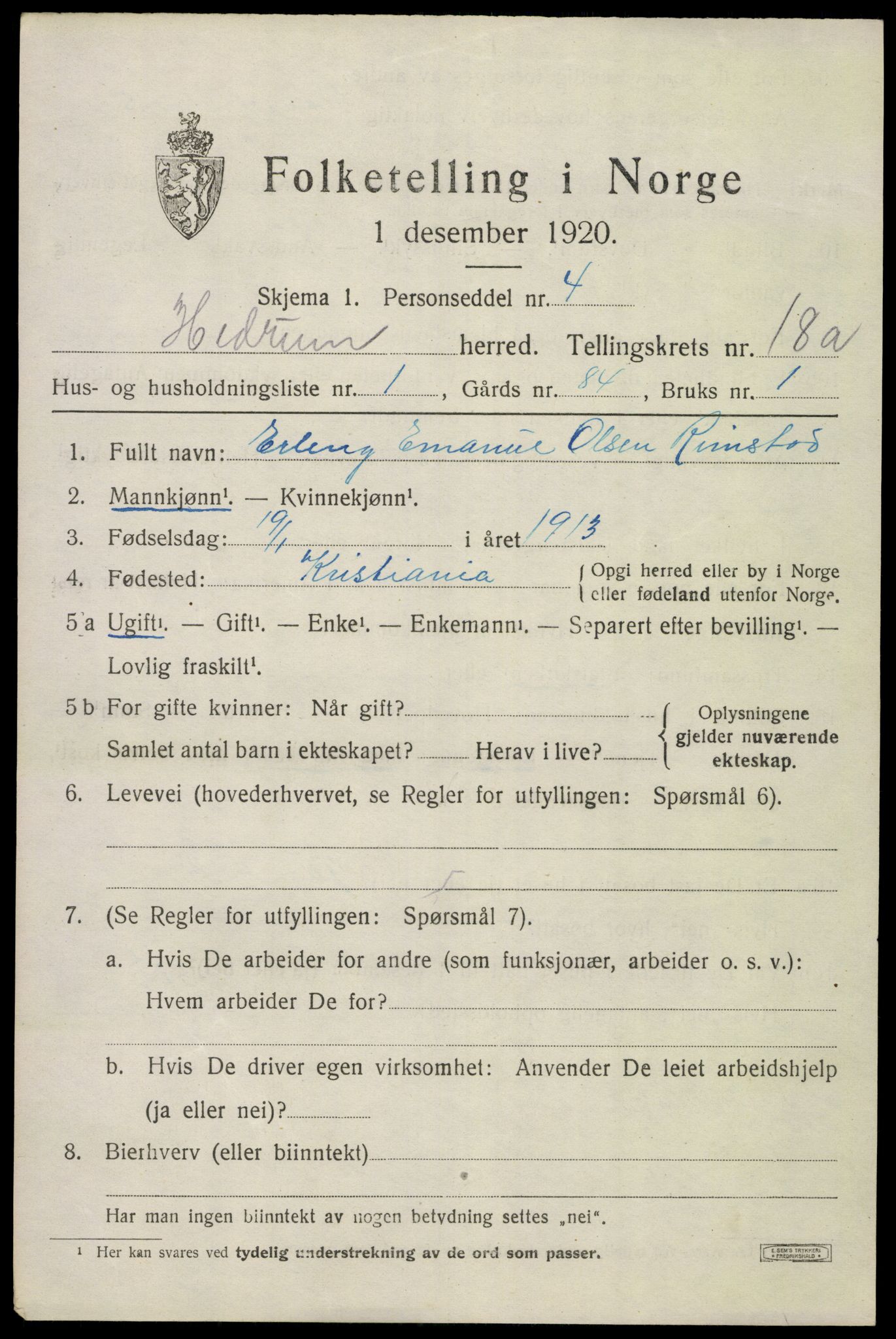 SAKO, 1920 census for Hedrum, 1920, p. 10803