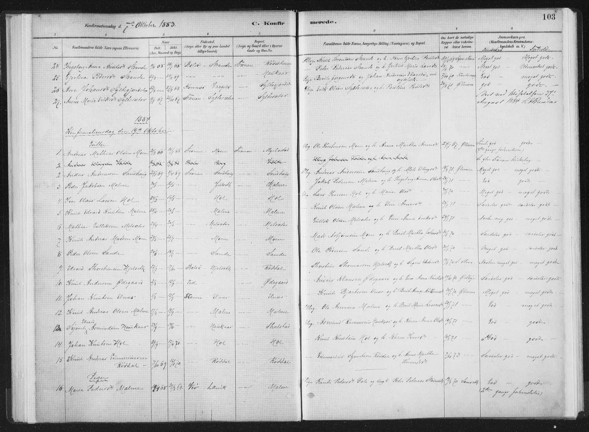 Ministerialprotokoller, klokkerbøker og fødselsregistre - Møre og Romsdal, AV/SAT-A-1454/564/L0740: Parish register (official) no. 564A01, 1880-1899, p. 103