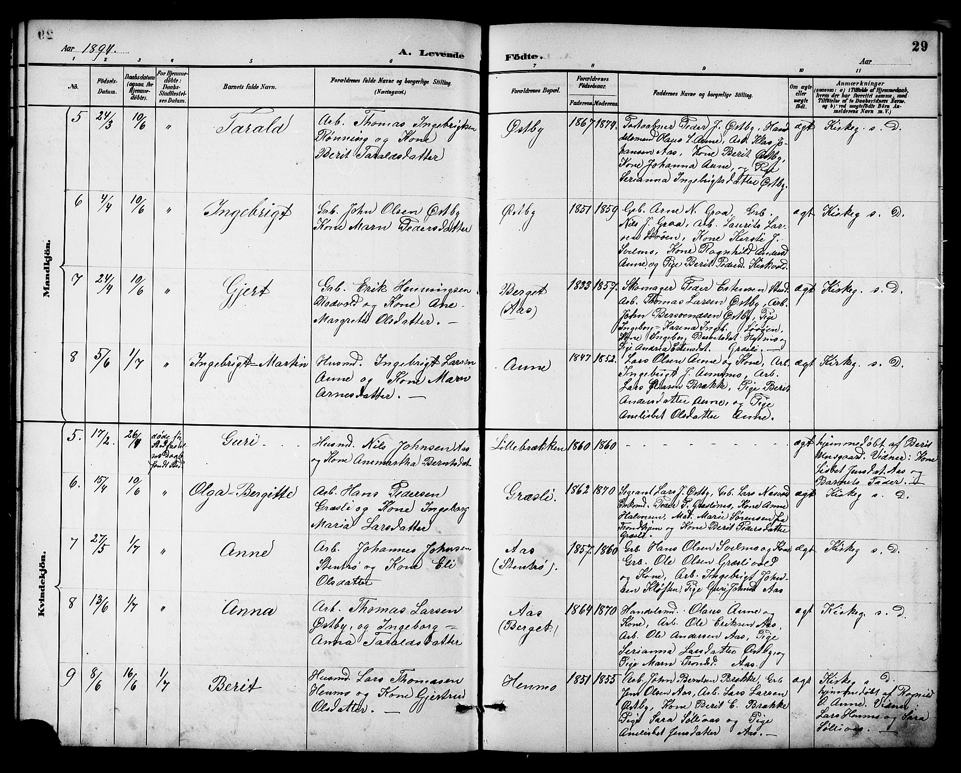 Ministerialprotokoller, klokkerbøker og fødselsregistre - Sør-Trøndelag, SAT/A-1456/698/L1167: Parish register (copy) no. 698C04, 1888-1907, p. 29