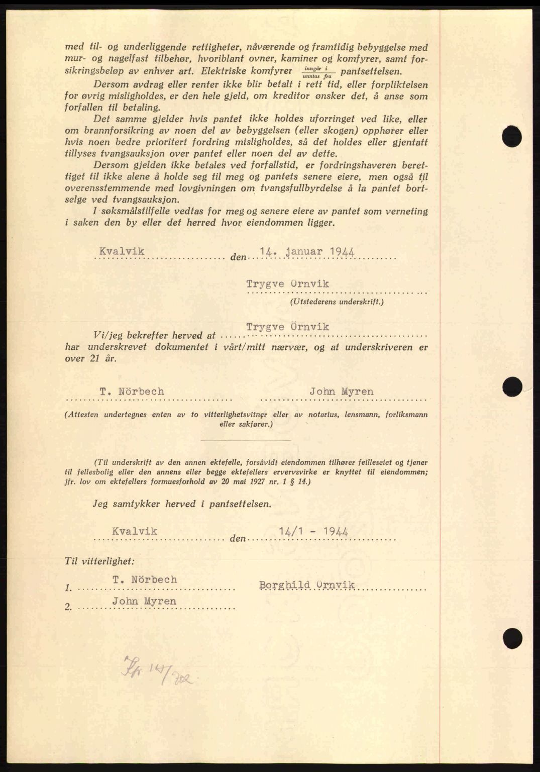 Nordmøre sorenskriveri, AV/SAT-A-4132/1/2/2Ca: Mortgage book no. B91, 1943-1944, Diary no: : 66/1944