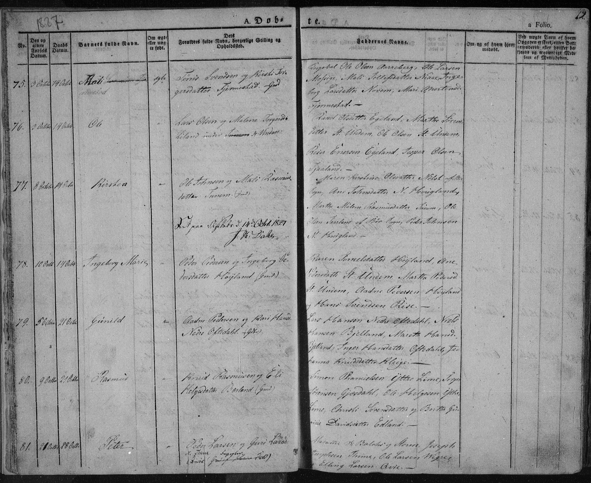 Lye sokneprestkontor, AV/SAST-A-101794/001/30BA/L0004: Parish register (official) no. A 4, 1826-1841, p. 13