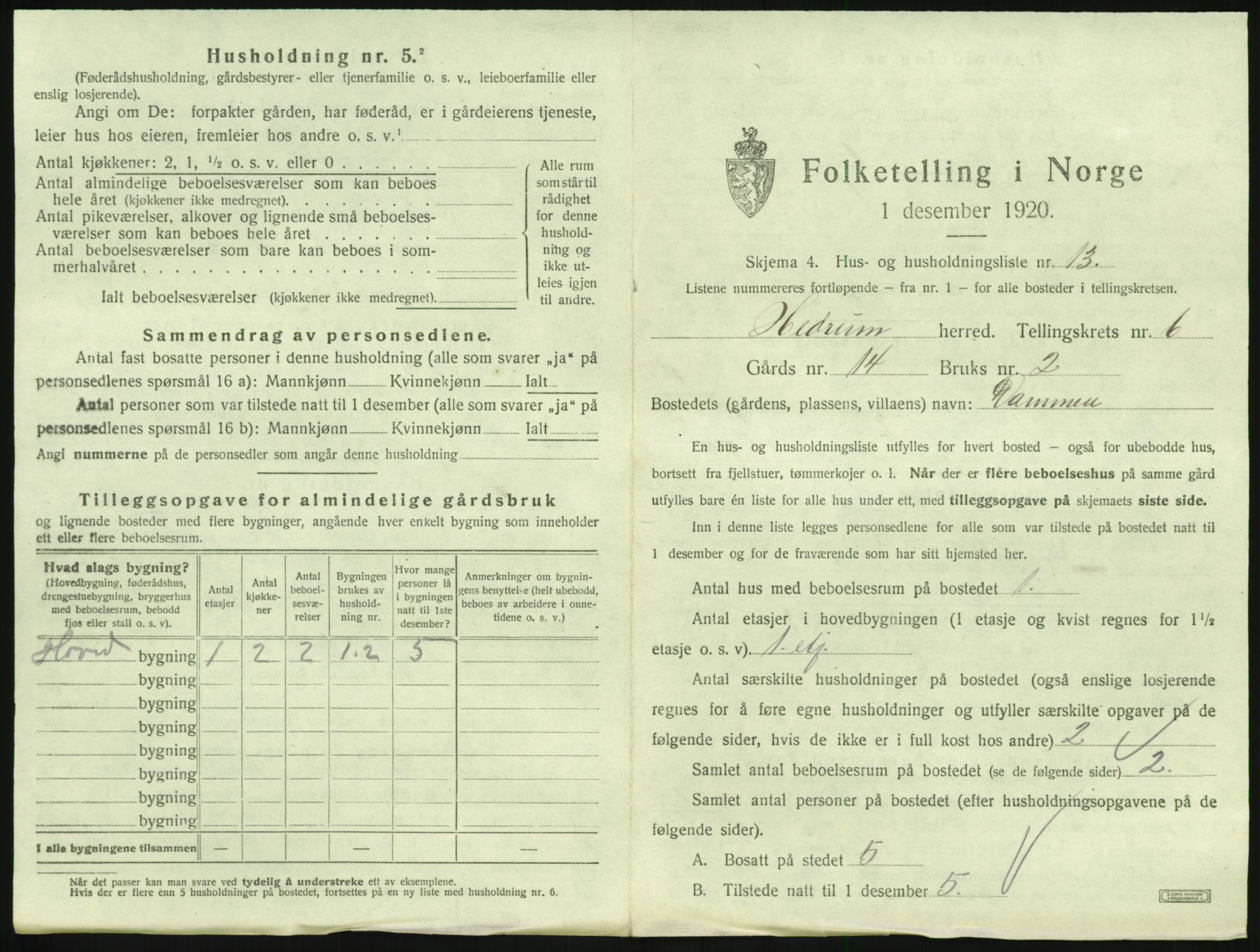 SAKO, 1920 census for Hedrum, 1920, p. 621