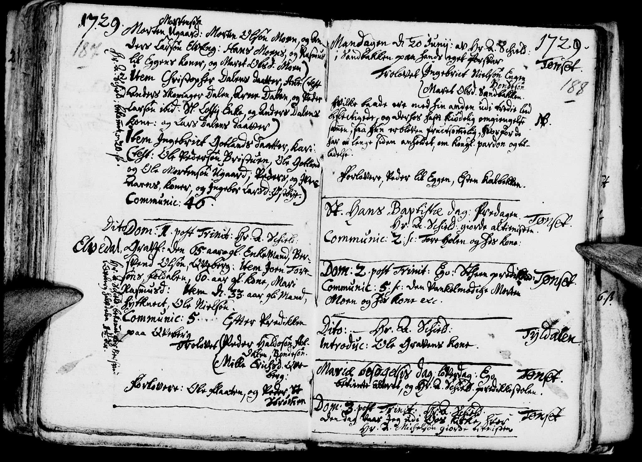 Tynset prestekontor, SAH/PREST-058/H/Ha/Haa/L0001: Parish register (official) no. 1, 1722-1732, p. 187-188