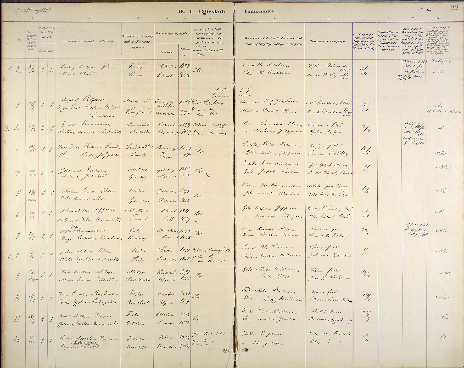 Kinn sokneprestembete, SAB/A-80801/H/Haa/Haab/L0011: Parish register (official) no. B 11, 1886-1936, p. 22