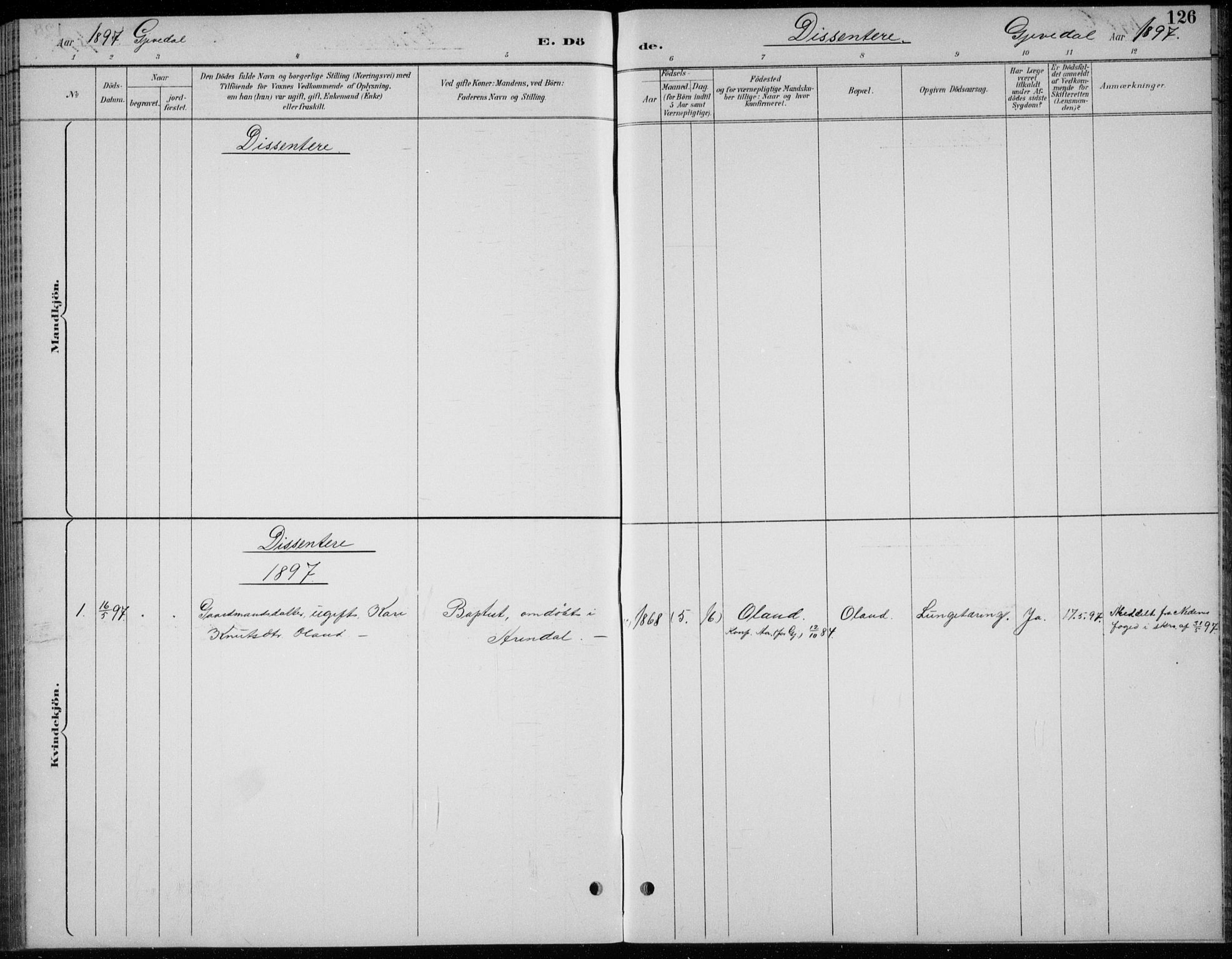 Åmli sokneprestkontor, SAK/1111-0050/F/Fb/Fba/L0002: Parish register (copy) no. B 2, 1890-1912, p. 126