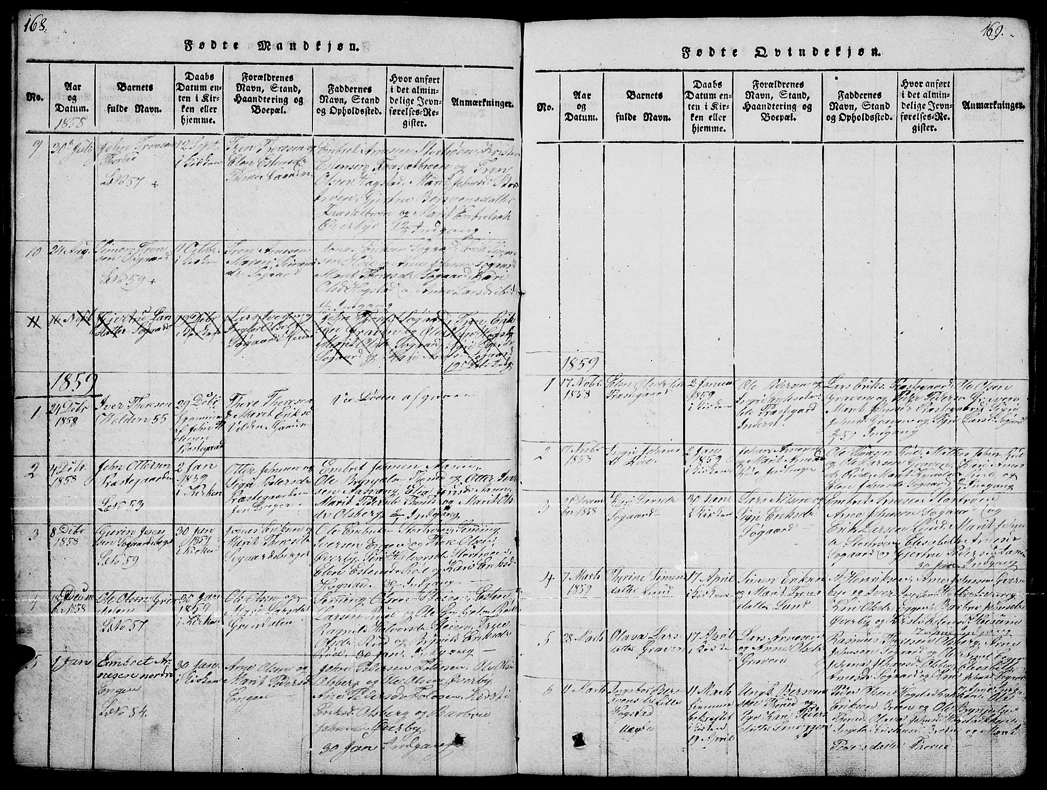 Tynset prestekontor, SAH/PREST-058/H/Ha/Hab/L0004: Parish register (copy) no. 4, 1814-1879, p. 168-169