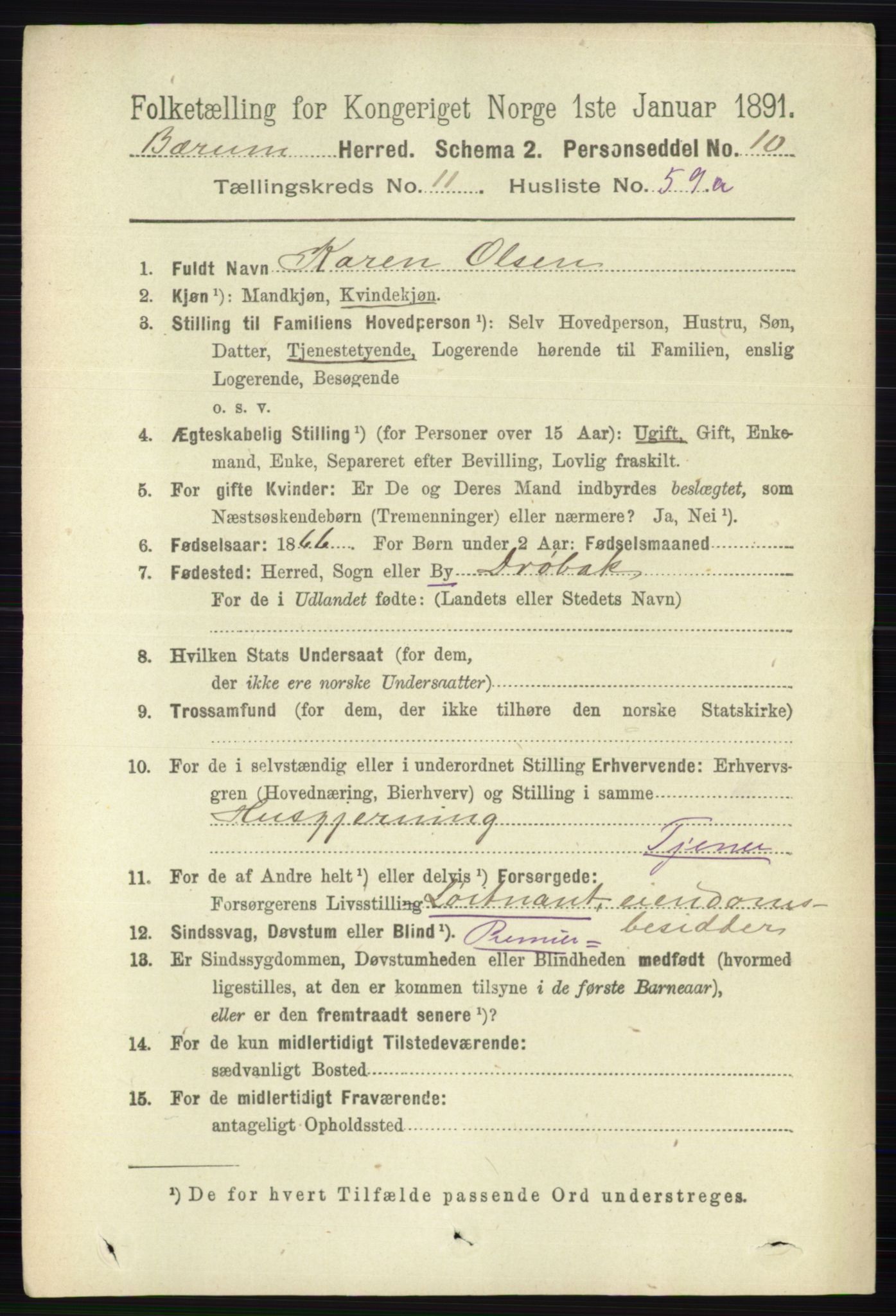 RA, 1891 census for 0219 Bærum, 1891, p. 7971