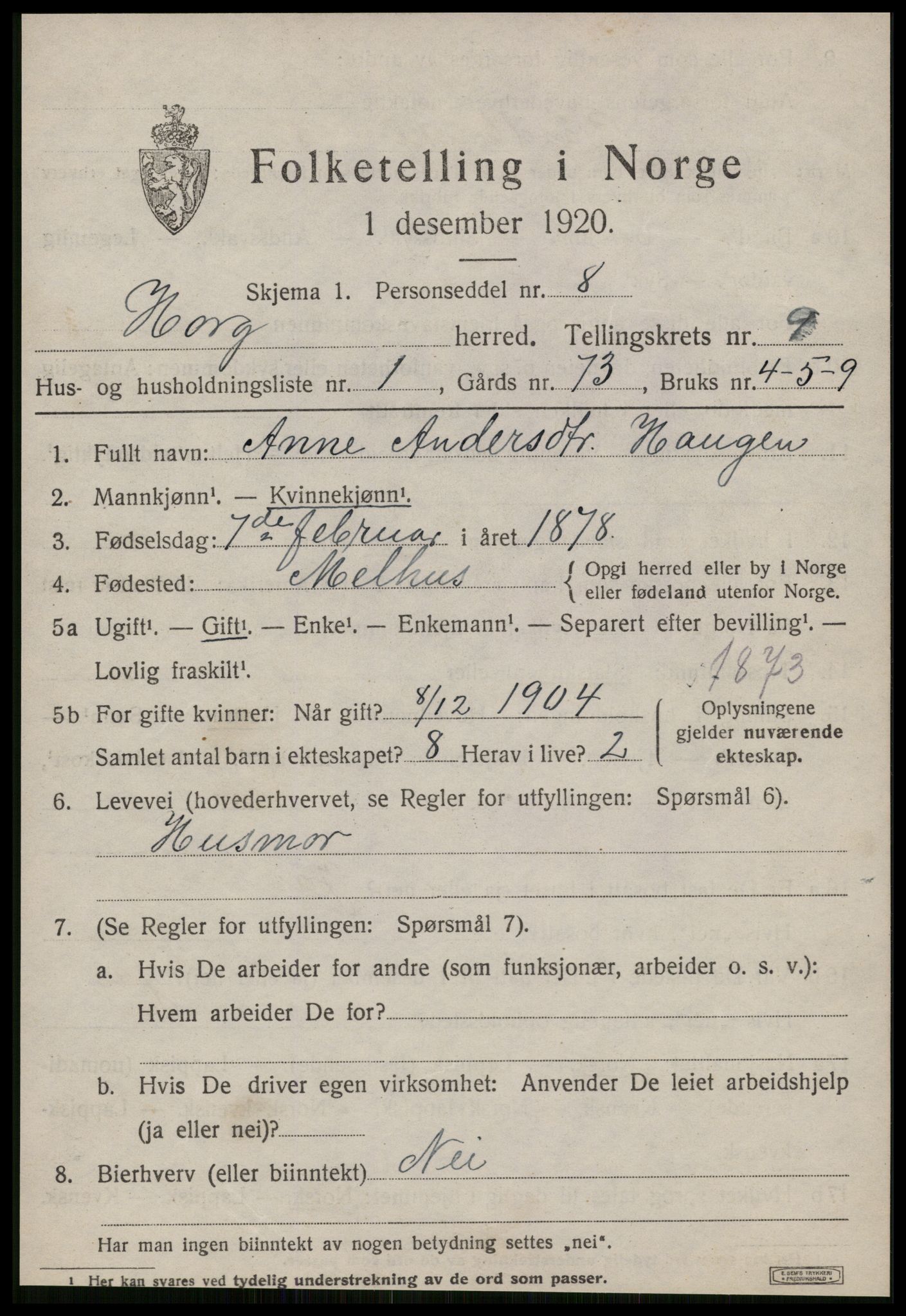 SAT, 1920 census for Horg, 1920, p. 5364