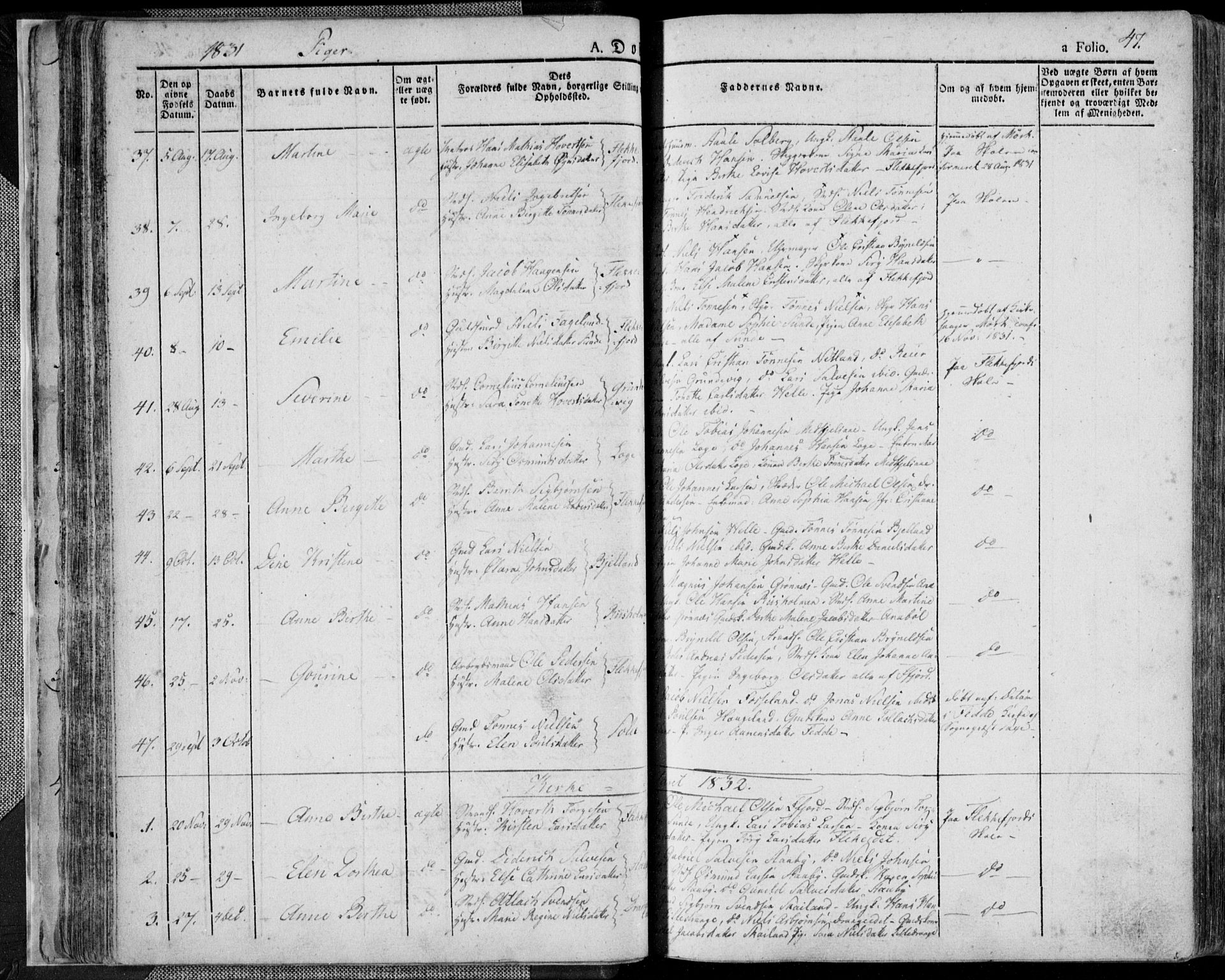 Flekkefjord sokneprestkontor, SAK/1111-0012/F/Fa/Fac/L0003: Parish register (official) no. A 3, 1826-1841, p. 47