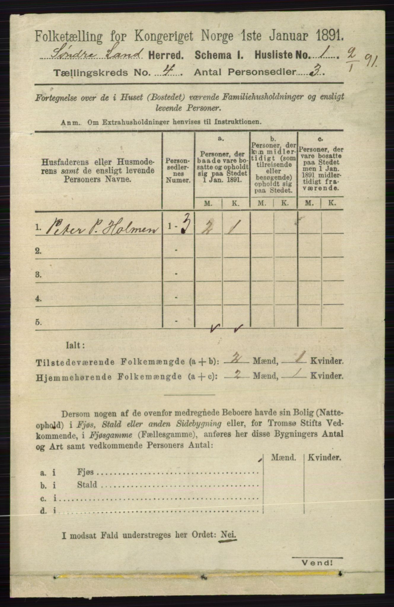 RA, 1891 census for 0536 Søndre Land, 1891, p. 3878