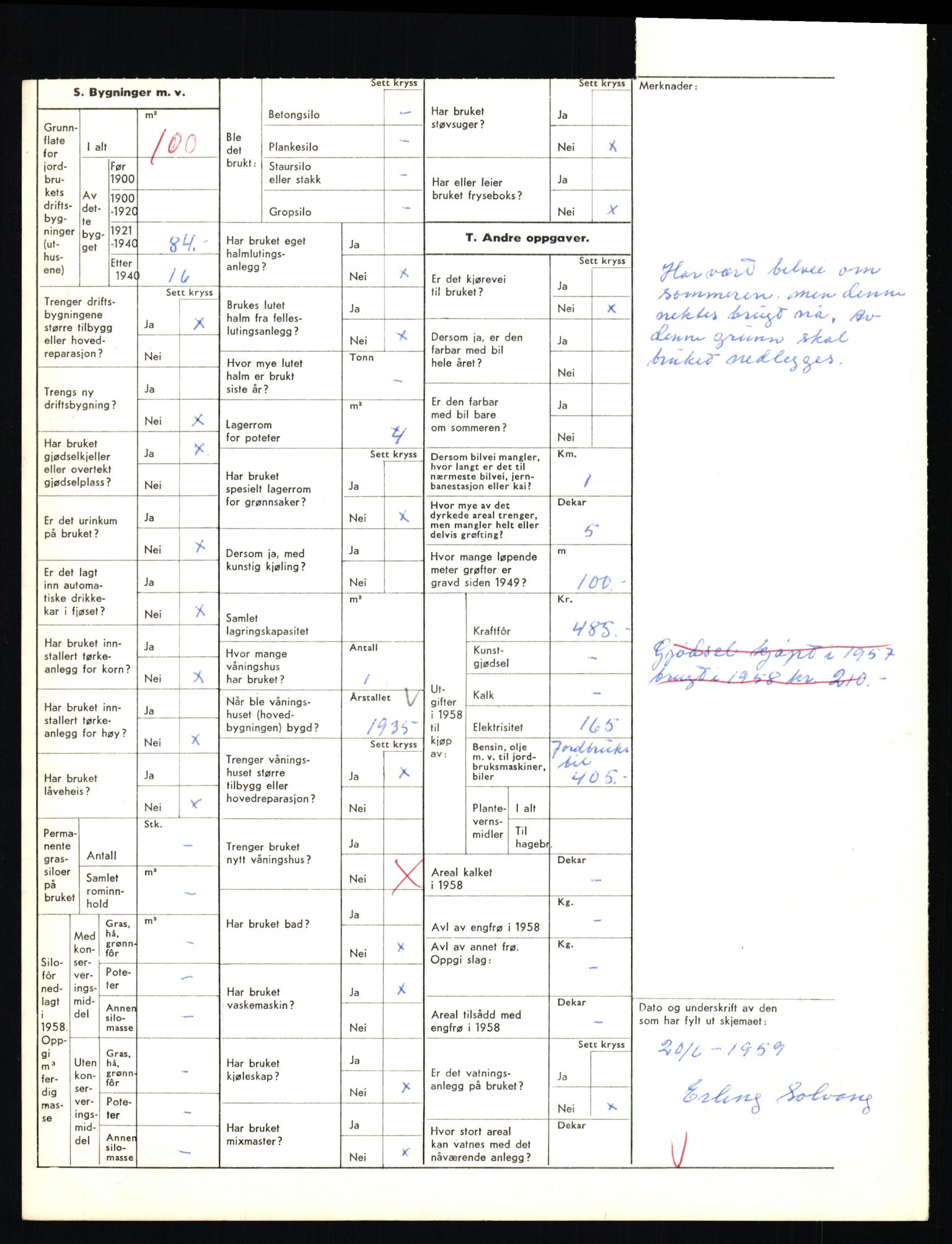 Statistisk sentralbyrå, Næringsøkonomiske emner, Jordbruk, skogbruk, jakt, fiske og fangst, AV/RA-S-2234/G/Gd/L0655: Troms: 1924 Målselv (kl. 4-10), 1959, p. 1162