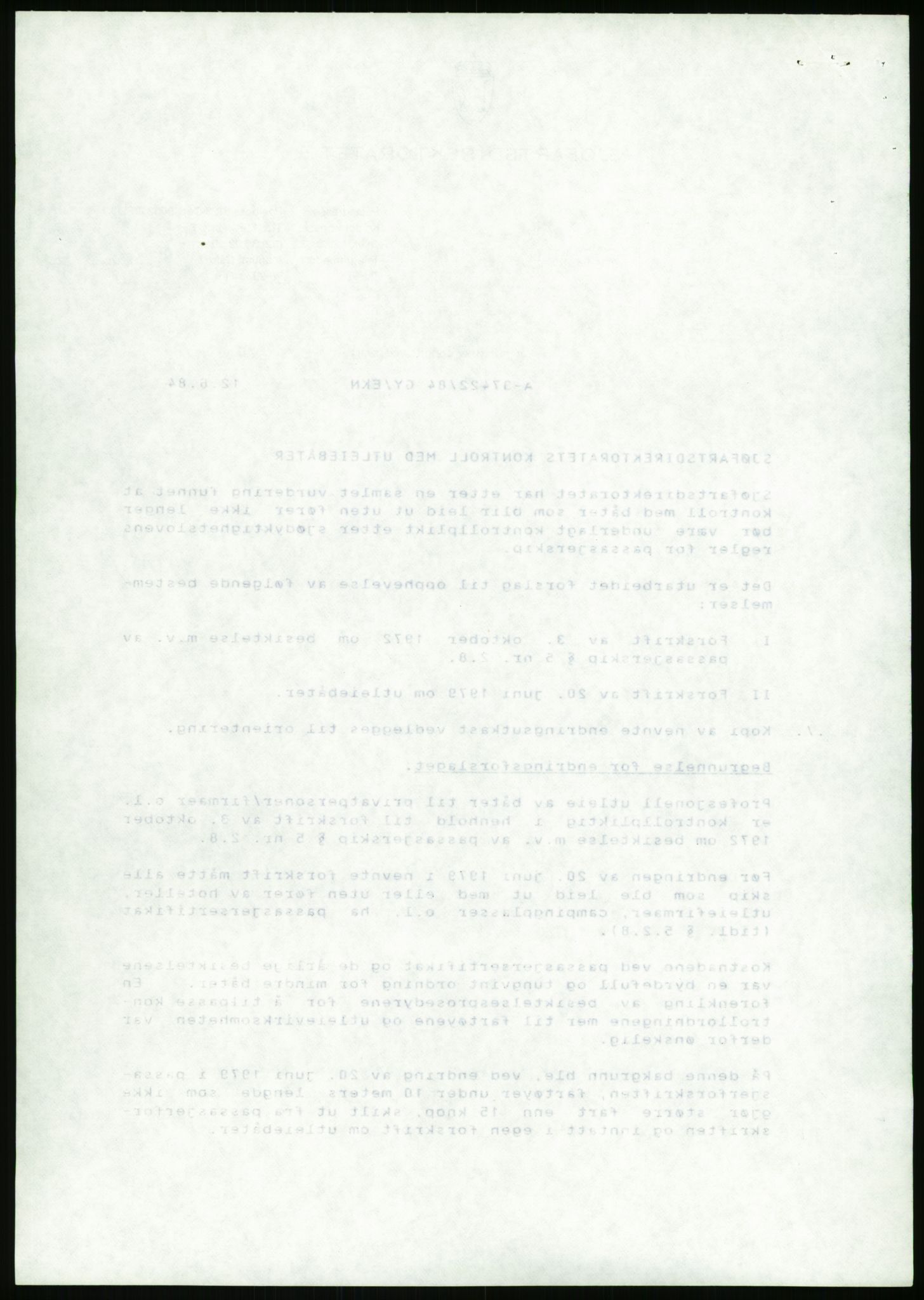 Sjøfartsdirektoratet med forløpere, generelt arkiv, AV/RA-S-1407/D/Du/Duc/L0642/0001: Skipskontrollen - Forskrifter / Forskrift om utleiebåter (2 mapper), 1978-1987, p. 468