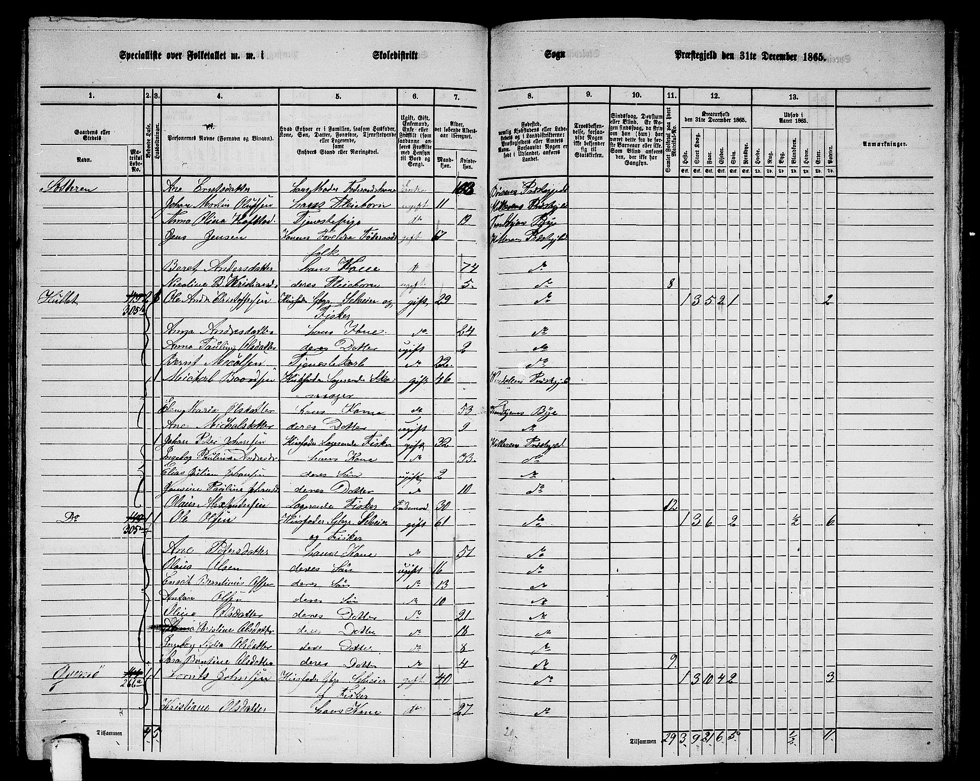 RA, 1865 census for Hitra, 1865, p. 223