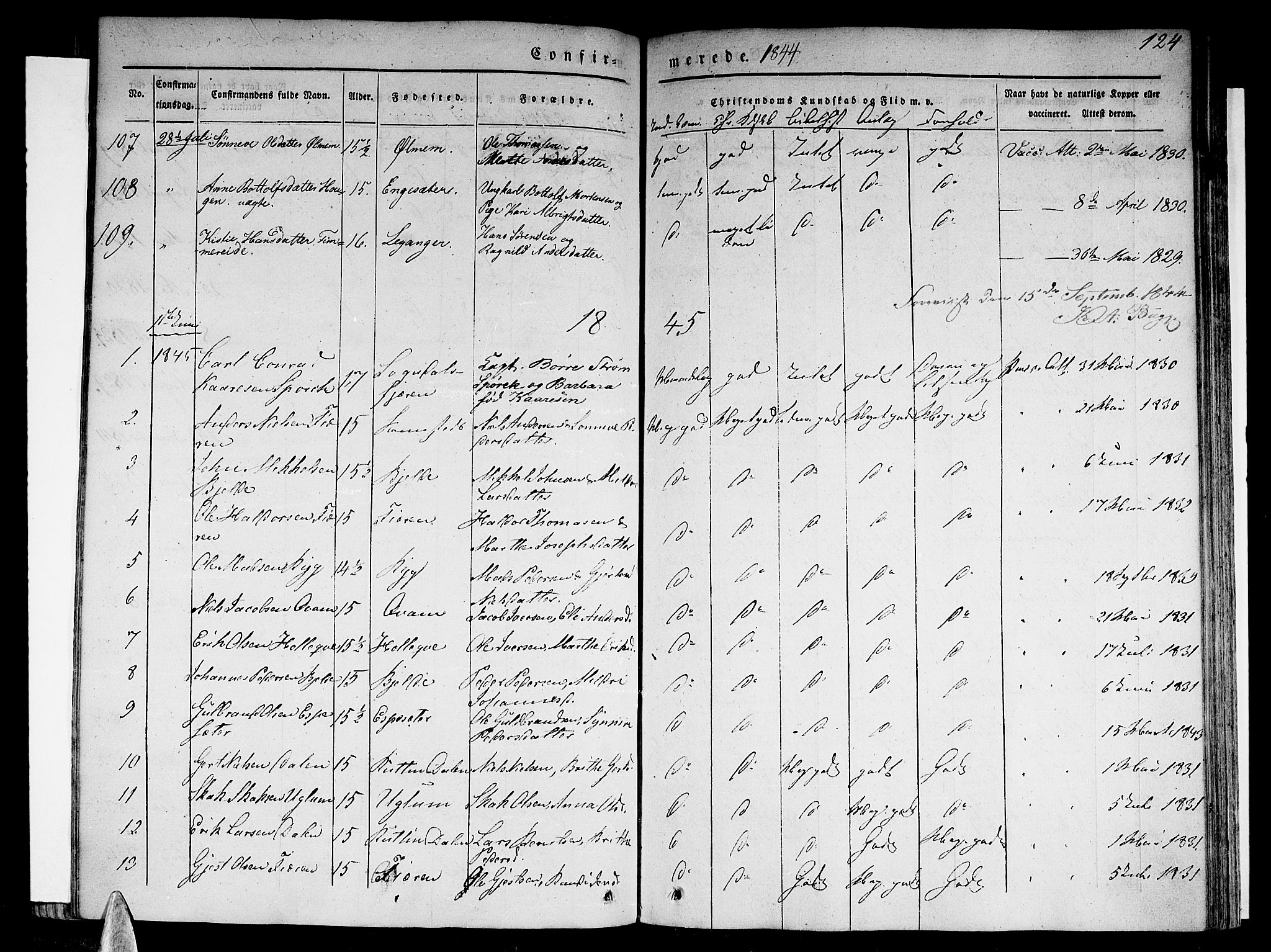 Sogndal sokneprestembete, SAB/A-81301/H/Haa/Haaa/L0011: Parish register (official) no. A 11, 1839-1847, p. 124