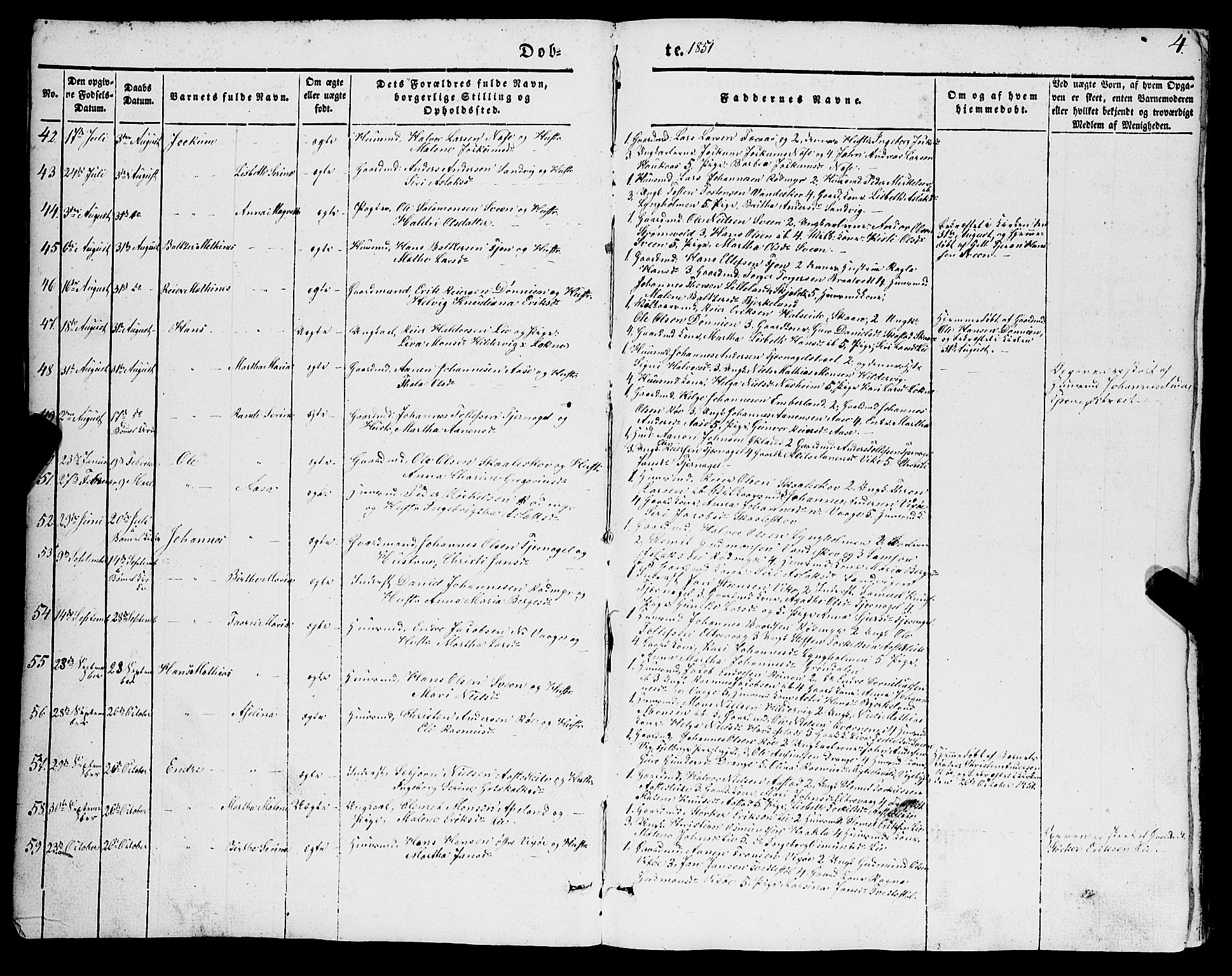 Sveio Sokneprestembete, SAB/A-78501/H/Hab: Parish register (copy) no. A 1, 1851-1865, p. 4