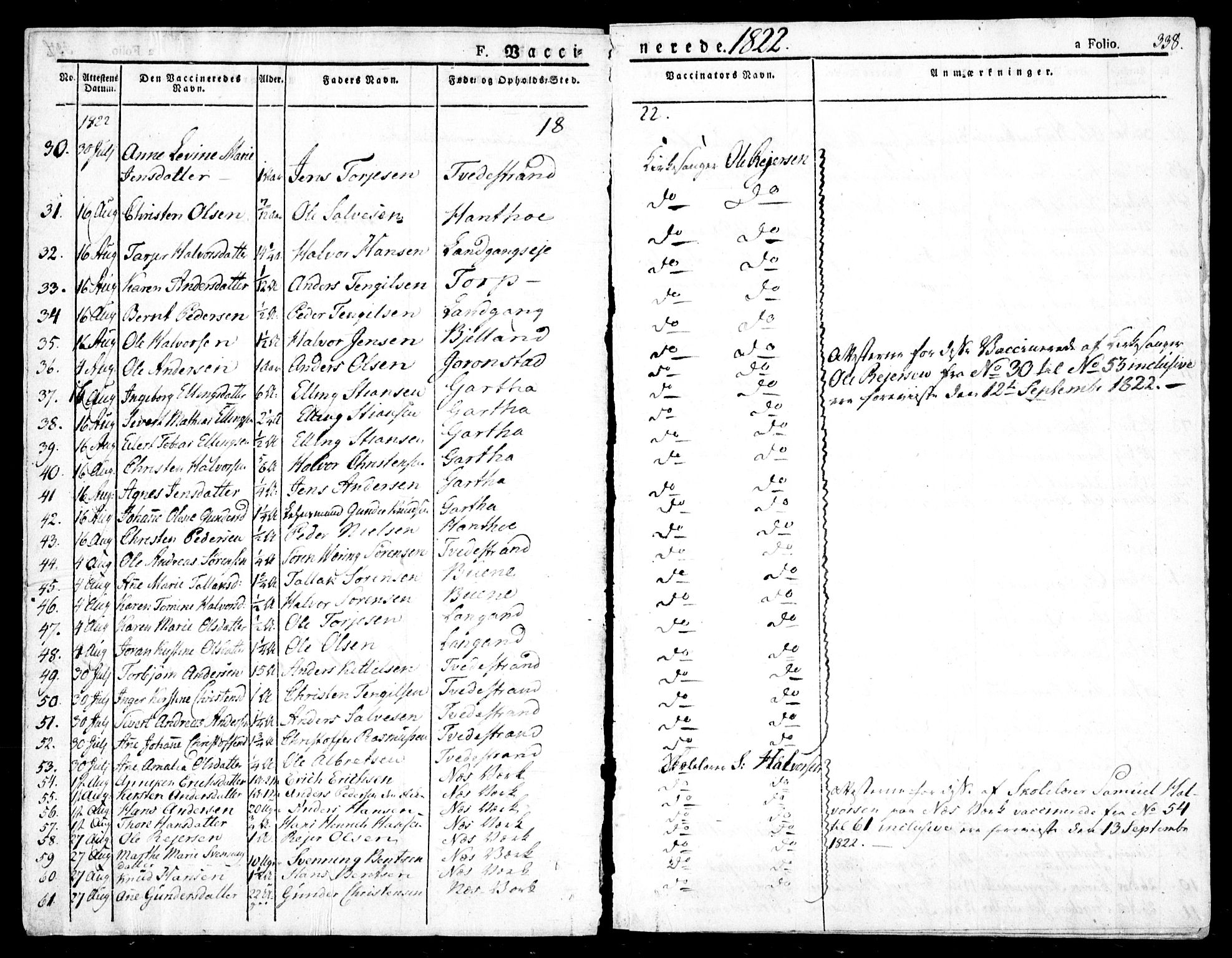 Holt sokneprestkontor, AV/SAK-1111-0021/F/Fa/L0006: Parish register (official) no. A 6, 1820-1835, p. 338