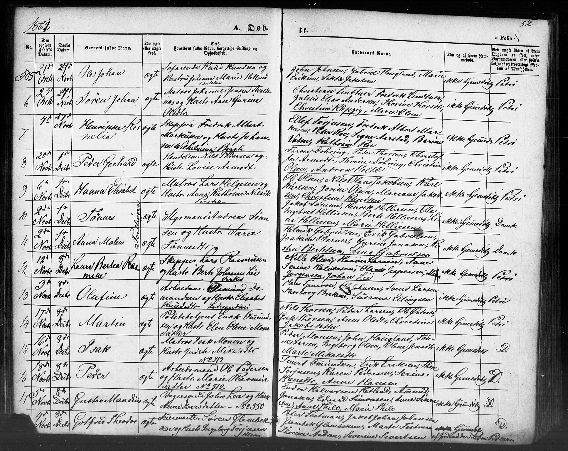 Domkirken sokneprestkontor, AV/SAST-A-101812/001/30/30BB/L0012: Parish register (copy) no. B 12, 1860-1871, p. 52