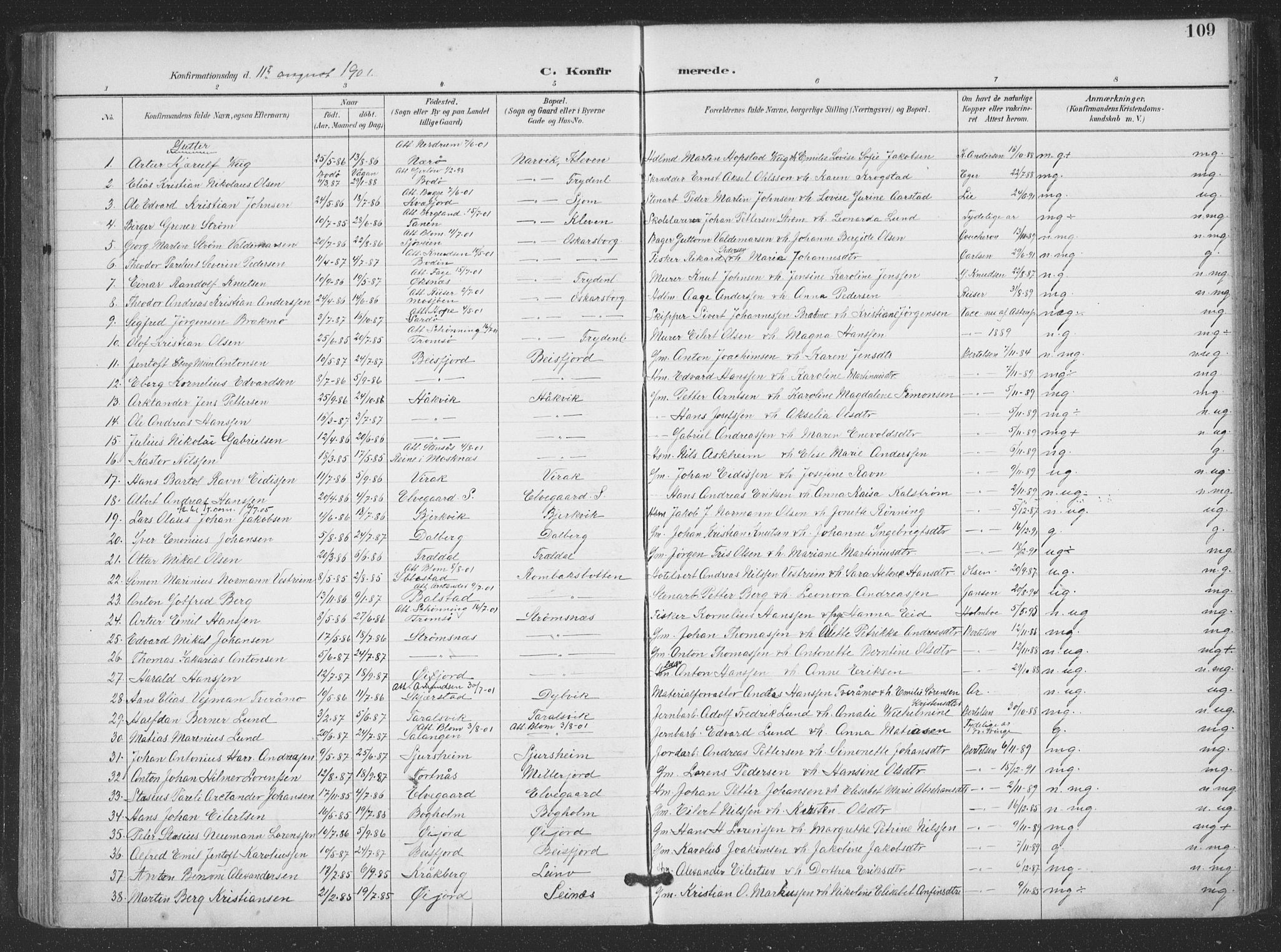 Ministerialprotokoller, klokkerbøker og fødselsregistre - Nordland, SAT/A-1459/866/L0939: Parish register (official) no. 866A02, 1894-1906, p. 109