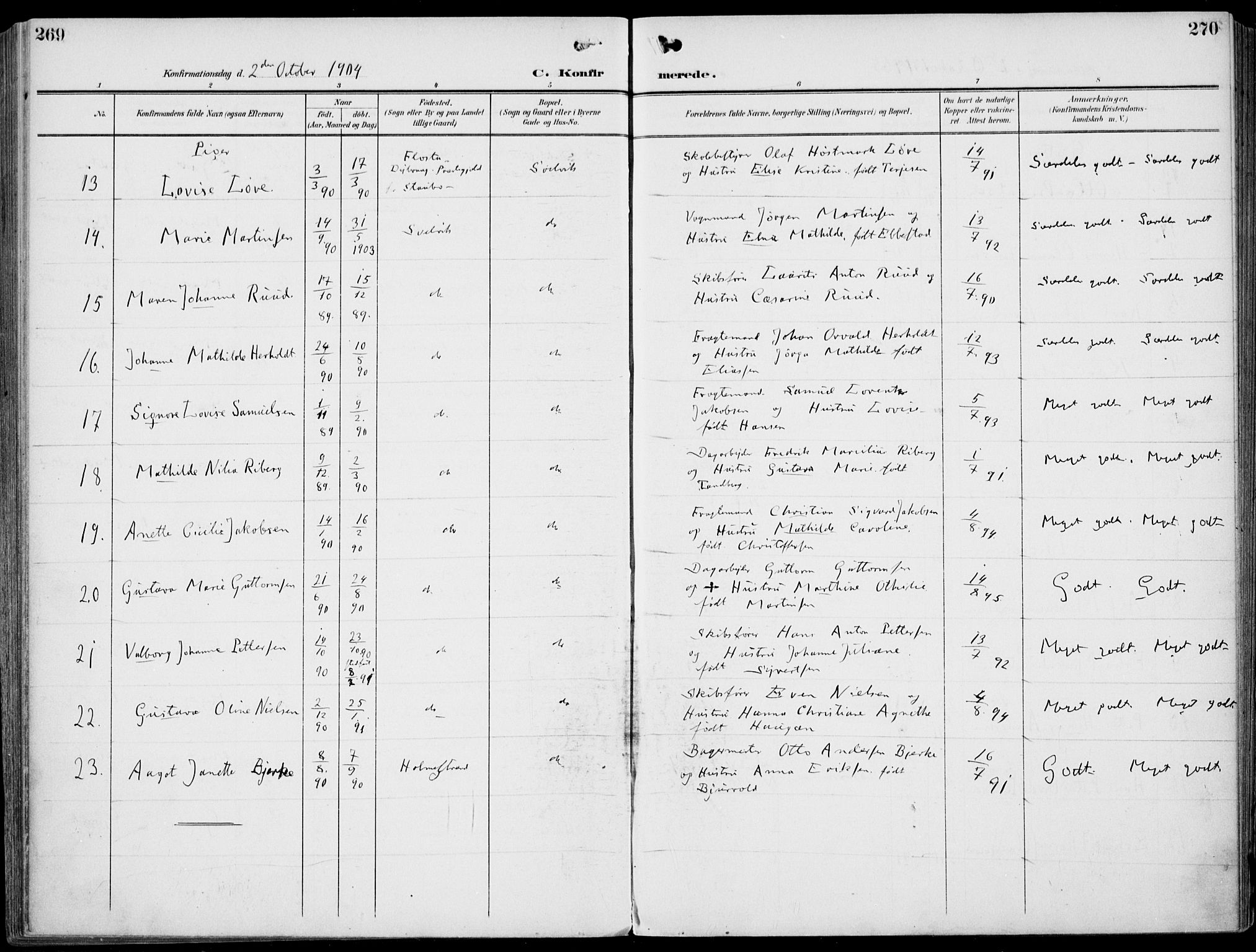 Strømm kirkebøker, AV/SAKO-A-322/F/Fb/L0002: Parish register (official) no. II 2, 1900-1919, p. 269-270