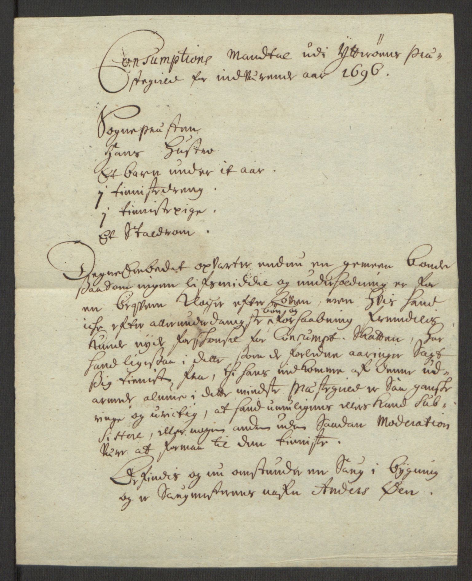 Rentekammeret inntil 1814, Reviderte regnskaper, Fogderegnskap, RA/EA-4092/R63/L4309: Fogderegnskap Inderøy, 1695-1697, p. 299