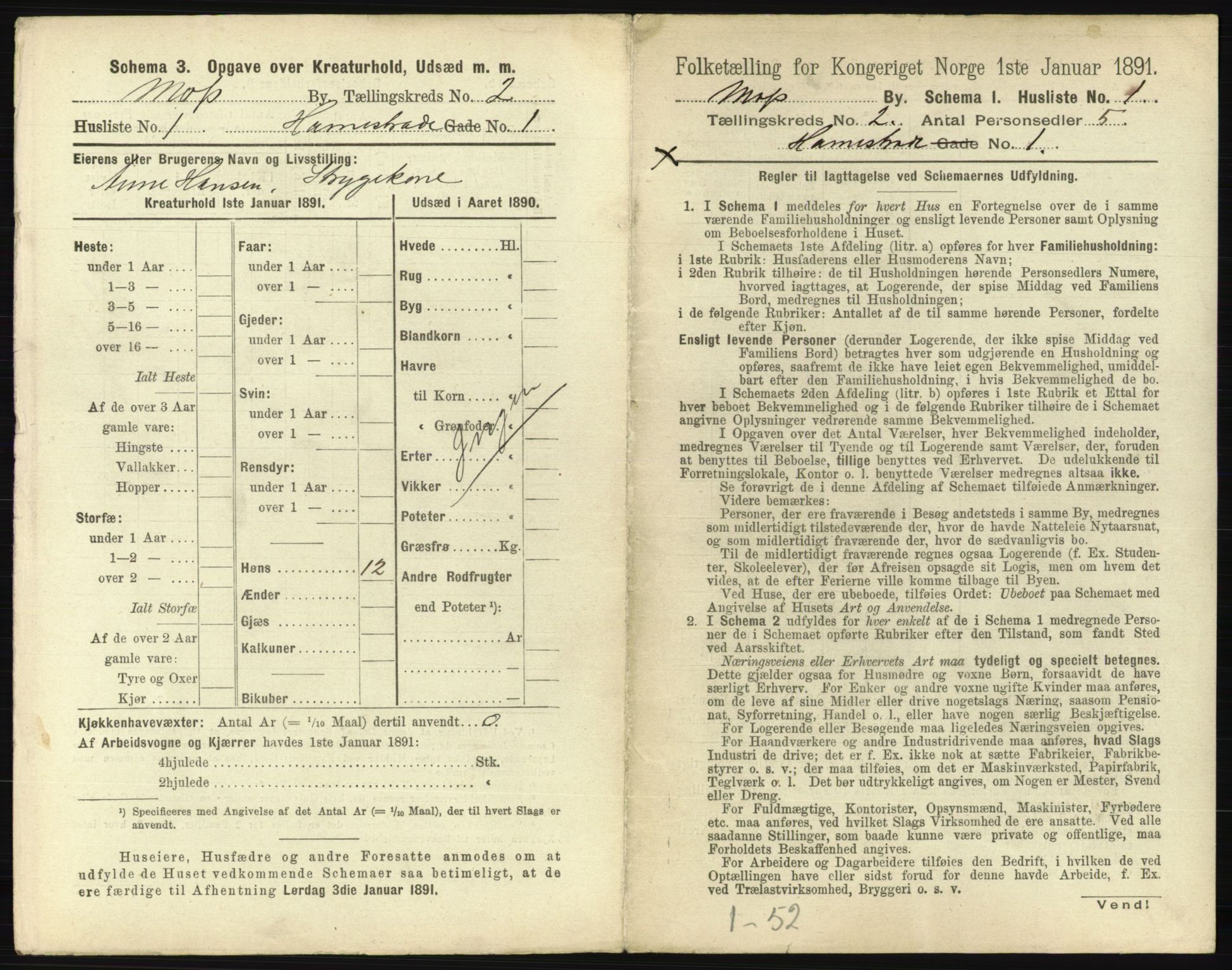 RA, 1891 census for 0104 Moss, 1891, p. 142