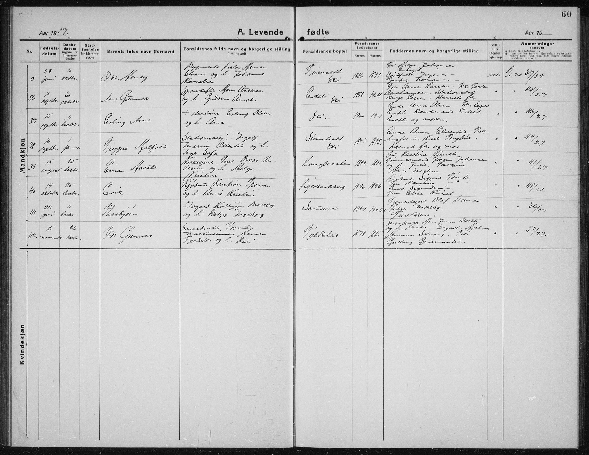 Kråkstad prestekontor Kirkebøker, AV/SAO-A-10125a/G/Gb/L0002: Parish register (copy) no. II 2, 1921-1941, p. 60