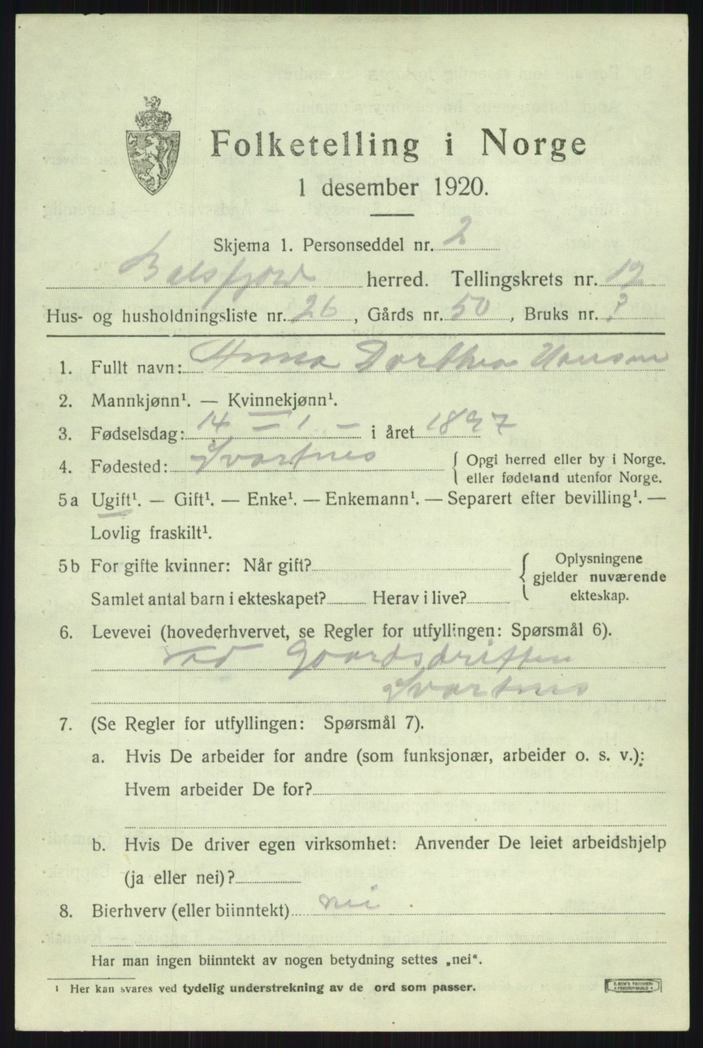 SATØ, 1920 census for Balsfjord, 1920, p. 7593