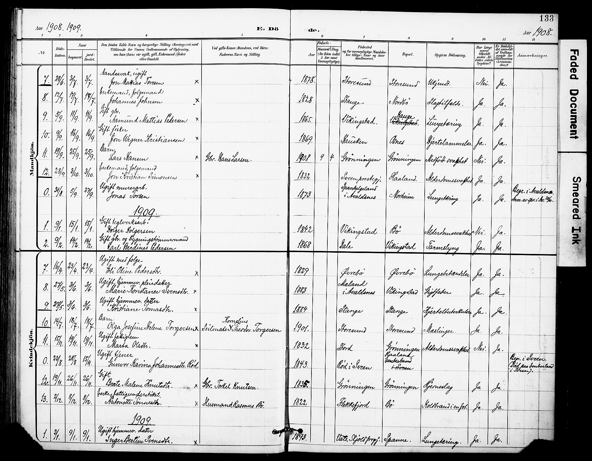 Torvastad sokneprestkontor, SAST/A -101857/H/Ha/Haa/L0017: Parish register (official) no. A 16, 1899-1911, p. 133