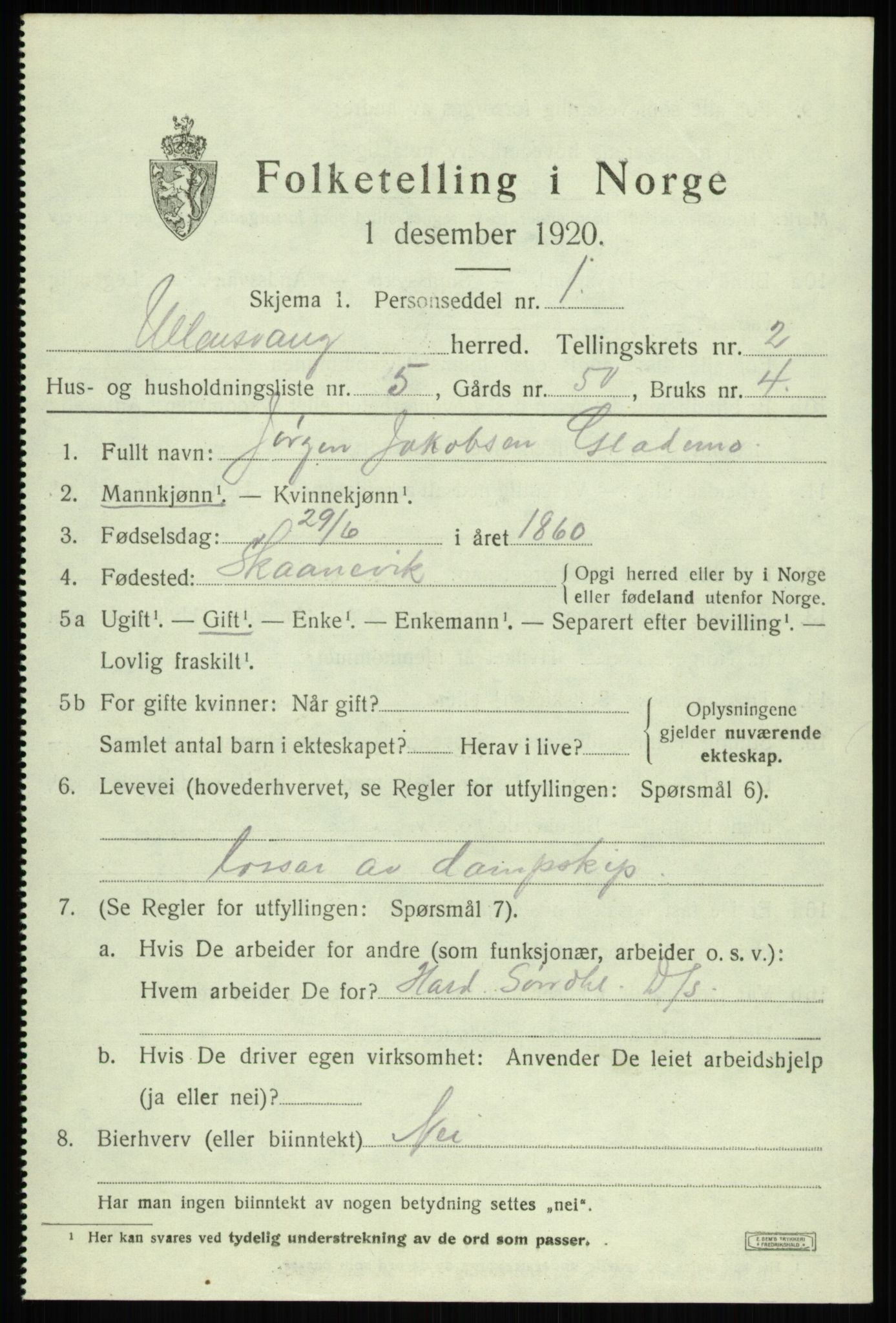 SAB, 1920 census for Ullensvang, 1920, p. 980