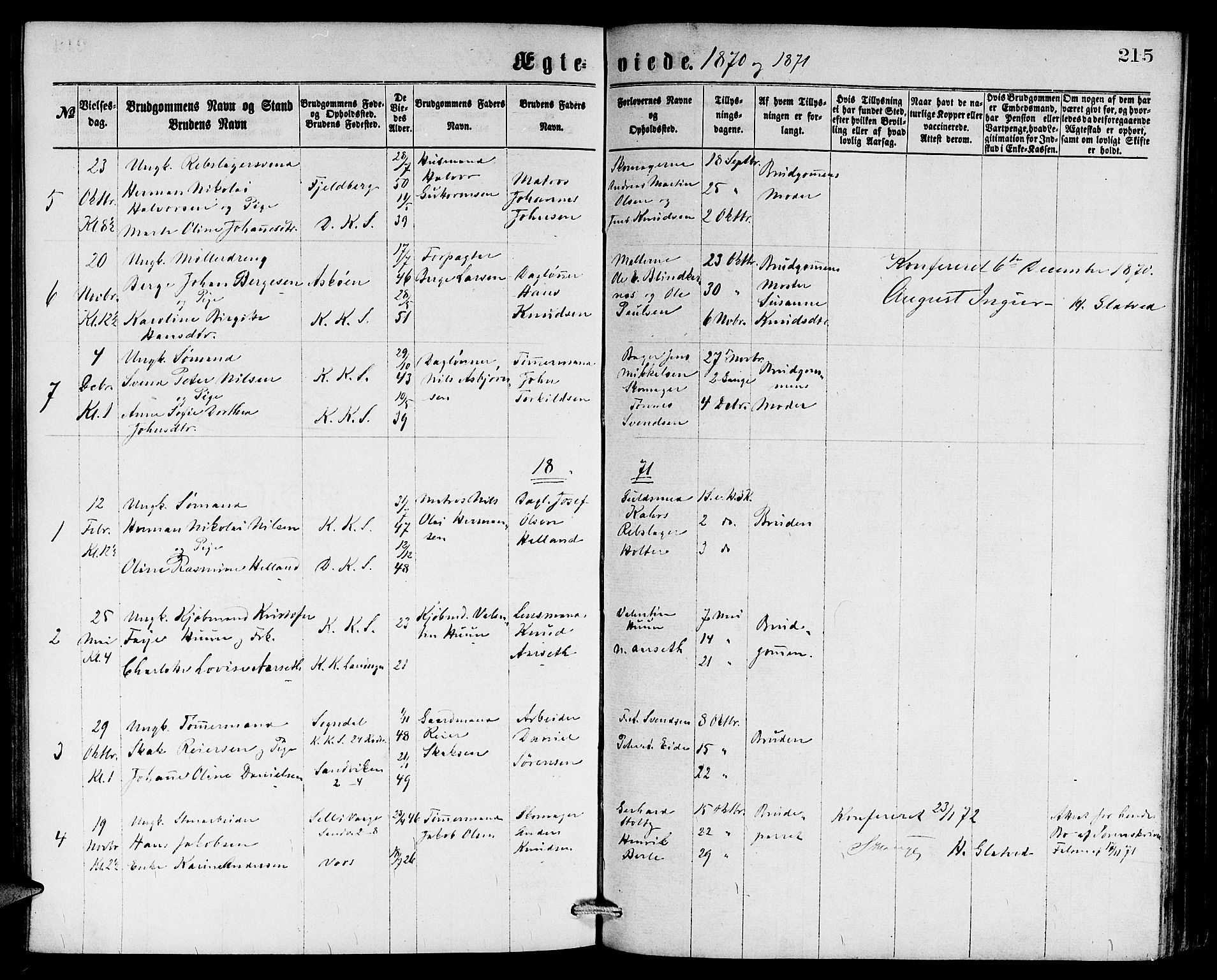 Sandviken Sokneprestembete, SAB/A-77601/H/Hb: Parish register (copy) no. A 1, 1867-1879, p. 215