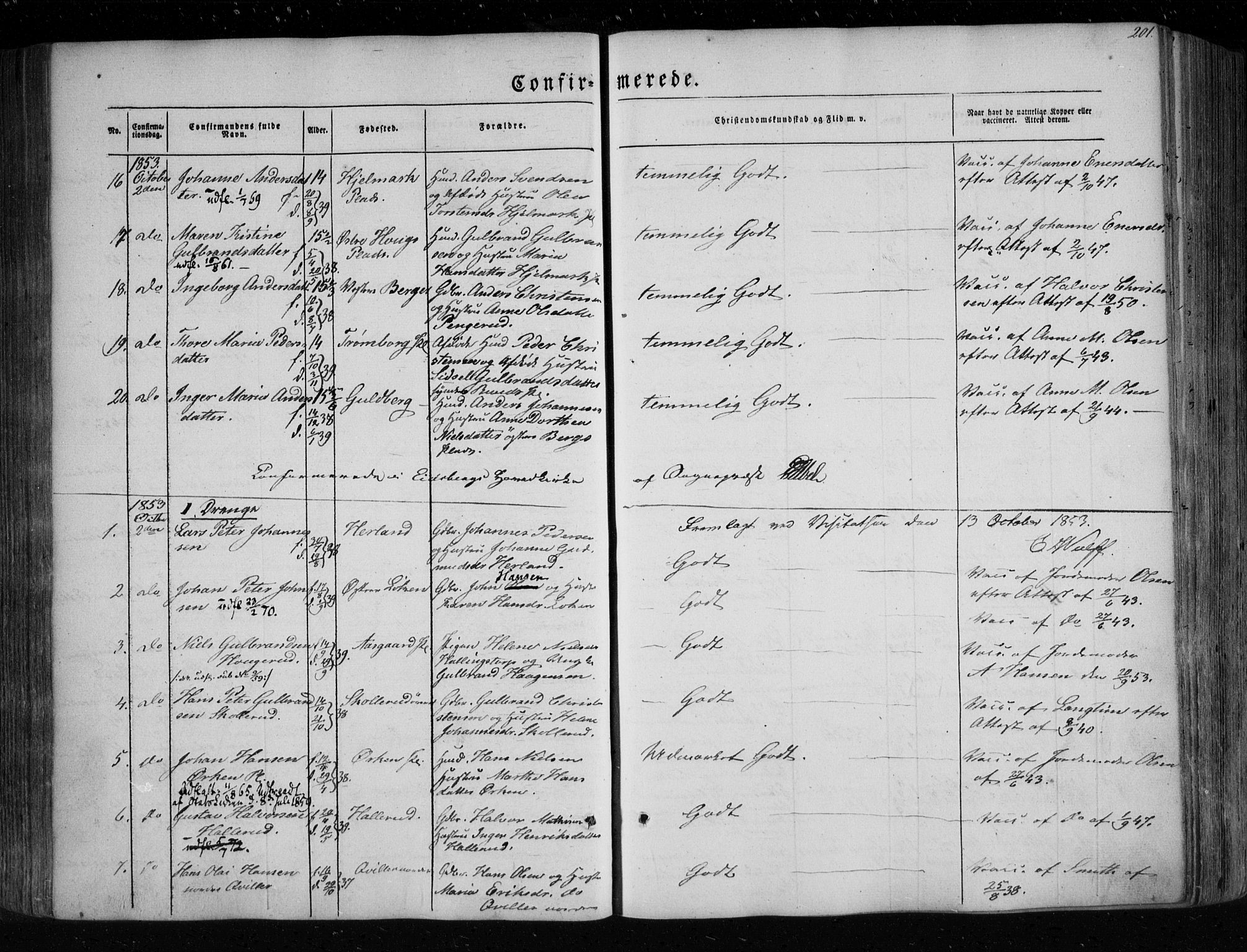 Eidsberg prestekontor Kirkebøker, SAO/A-10905/F/Fa/L0009: Parish register (official) no. I 9, 1849-1856, p. 201