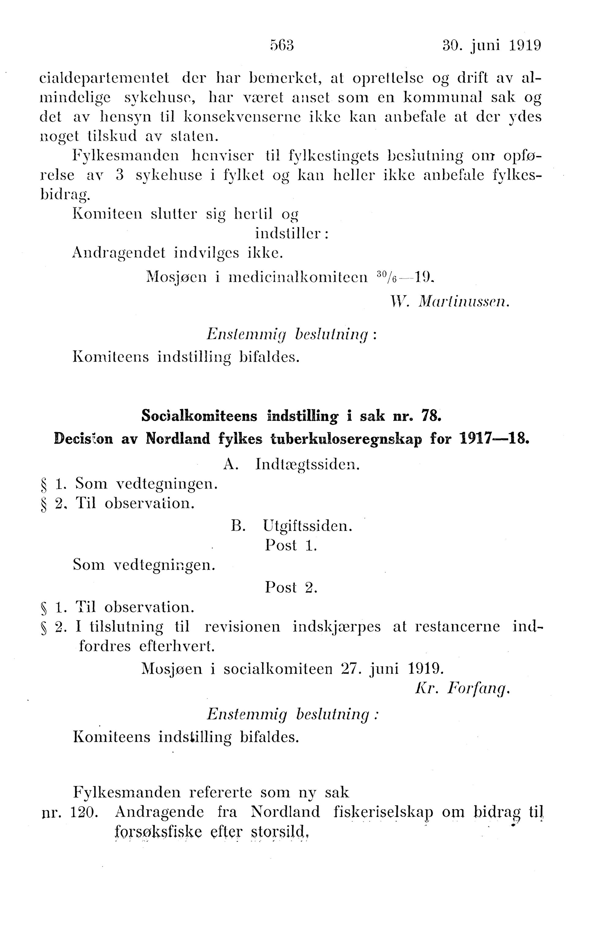 Nordland Fylkeskommune. Fylkestinget, AIN/NFK-17/176/A/Ac/L0042: Fylkestingsforhandlinger 1919, 1919