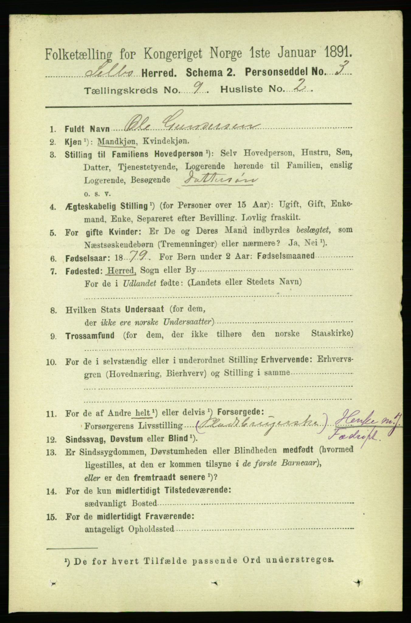 RA, 1891 census for 1664 Selbu, 1891, p. 3354