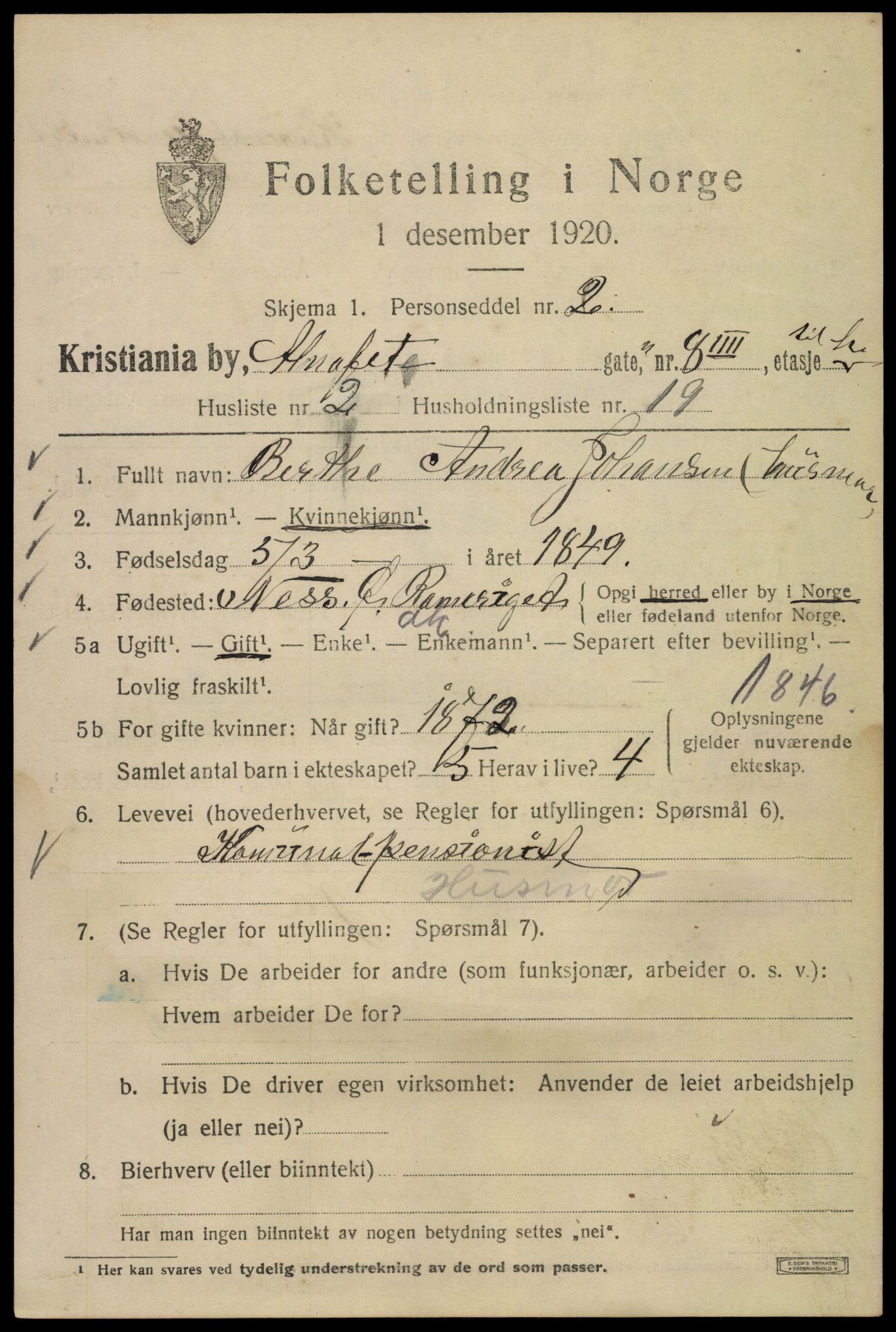 SAO, 1920 census for Kristiania, 1920, p. 141471