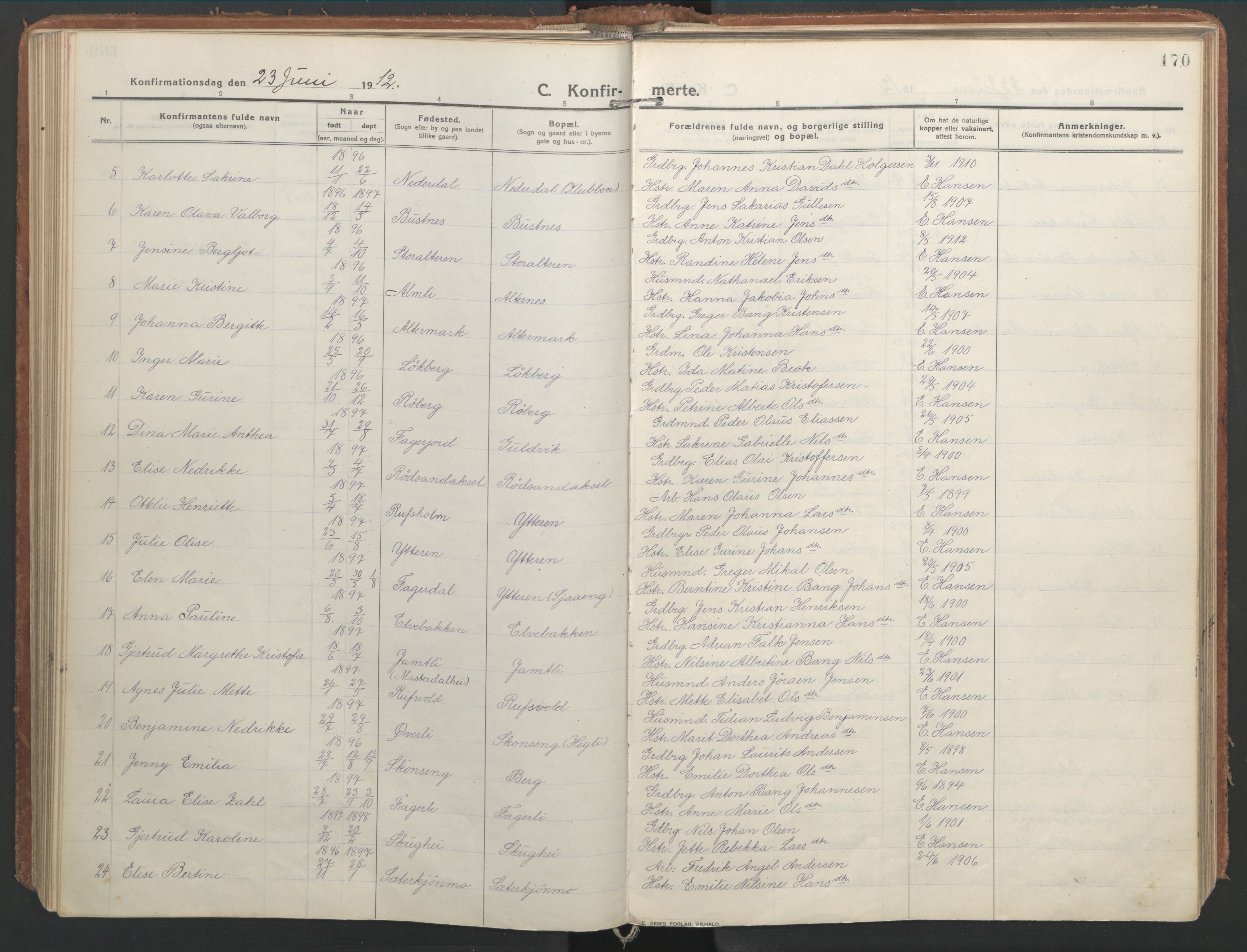 Ministerialprotokoller, klokkerbøker og fødselsregistre - Nordland, SAT/A-1459/827/L0404: Parish register (official) no. 827A16, 1912-1925, p. 170