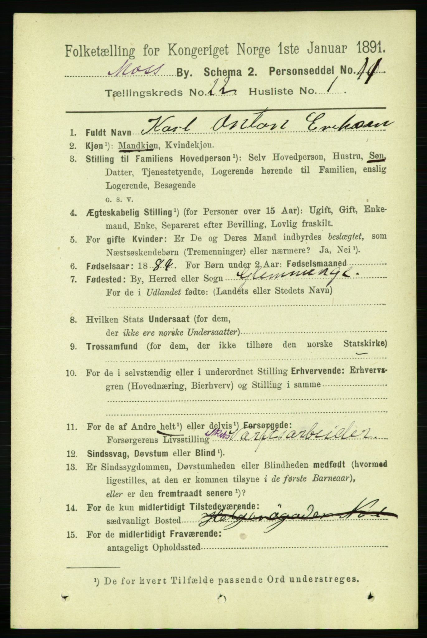 RA, 1891 census for 0104 Moss, 1891, p. 9425