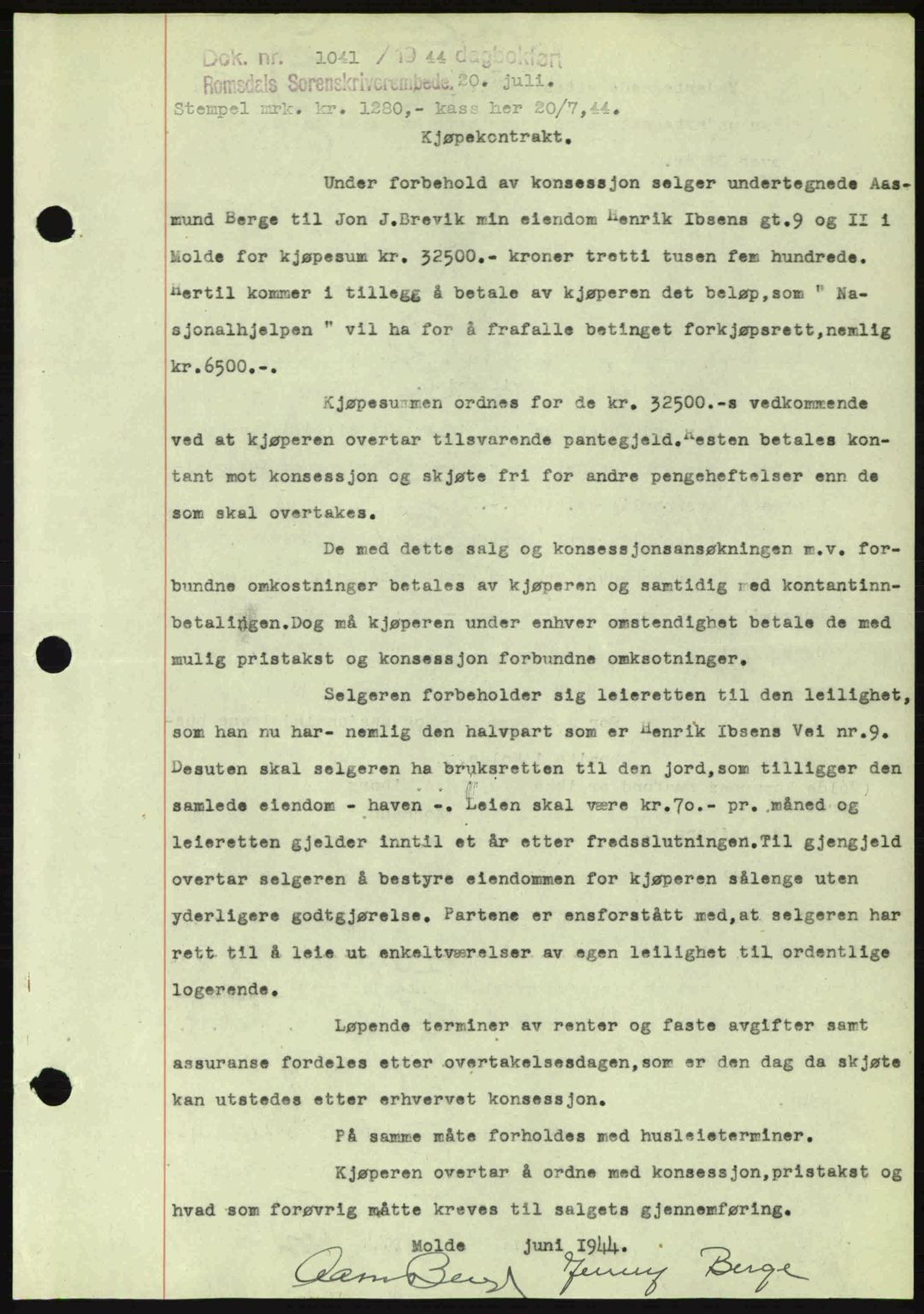 Romsdal sorenskriveri, SAT/A-4149/1/2/2C: Mortgage book no. A16, 1944-1944, Diary no: : 1041/1944
