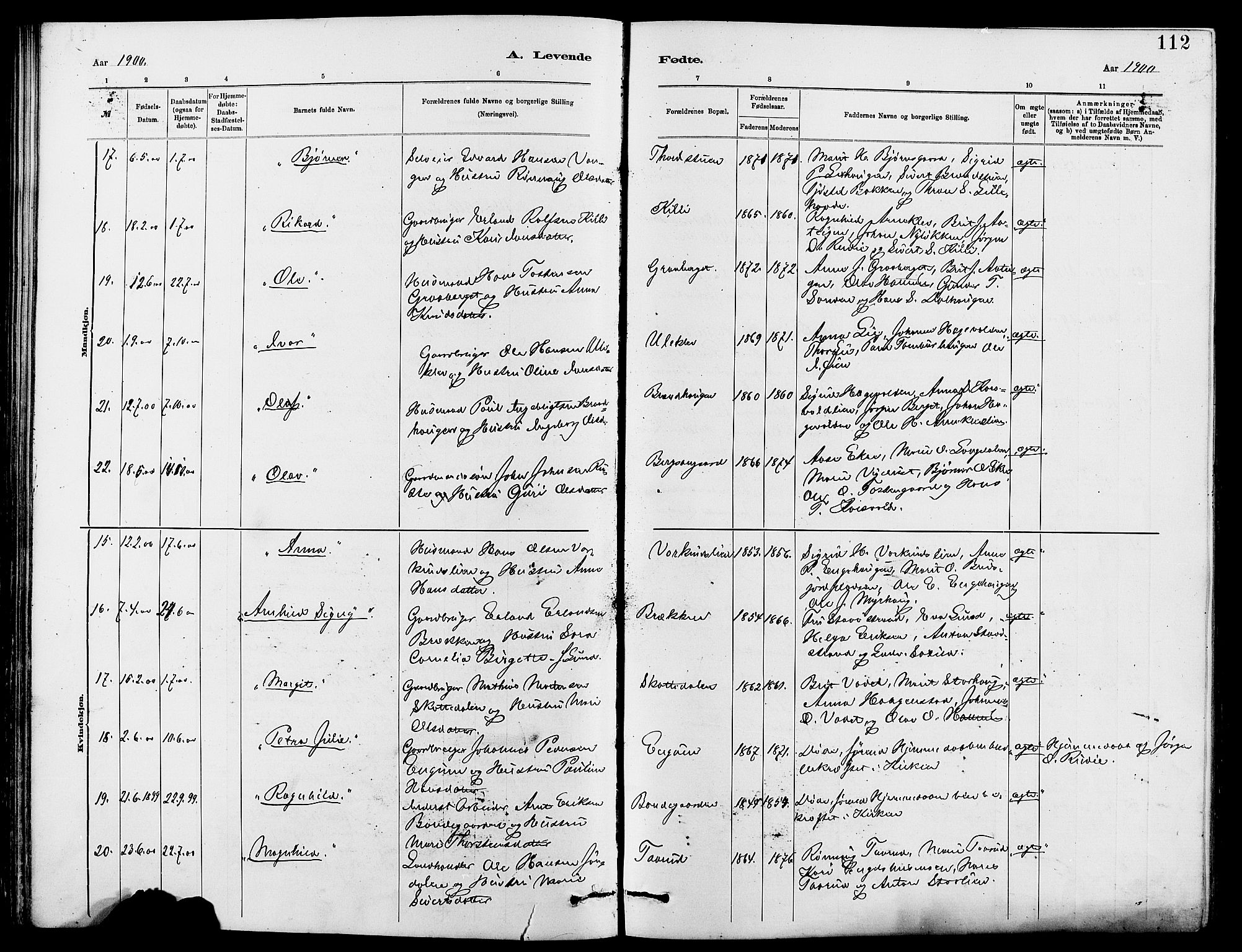 Dovre prestekontor, SAH/PREST-066/H/Ha/Hab/L0002: Parish register (copy) no. 2, 1881-1907, p. 112