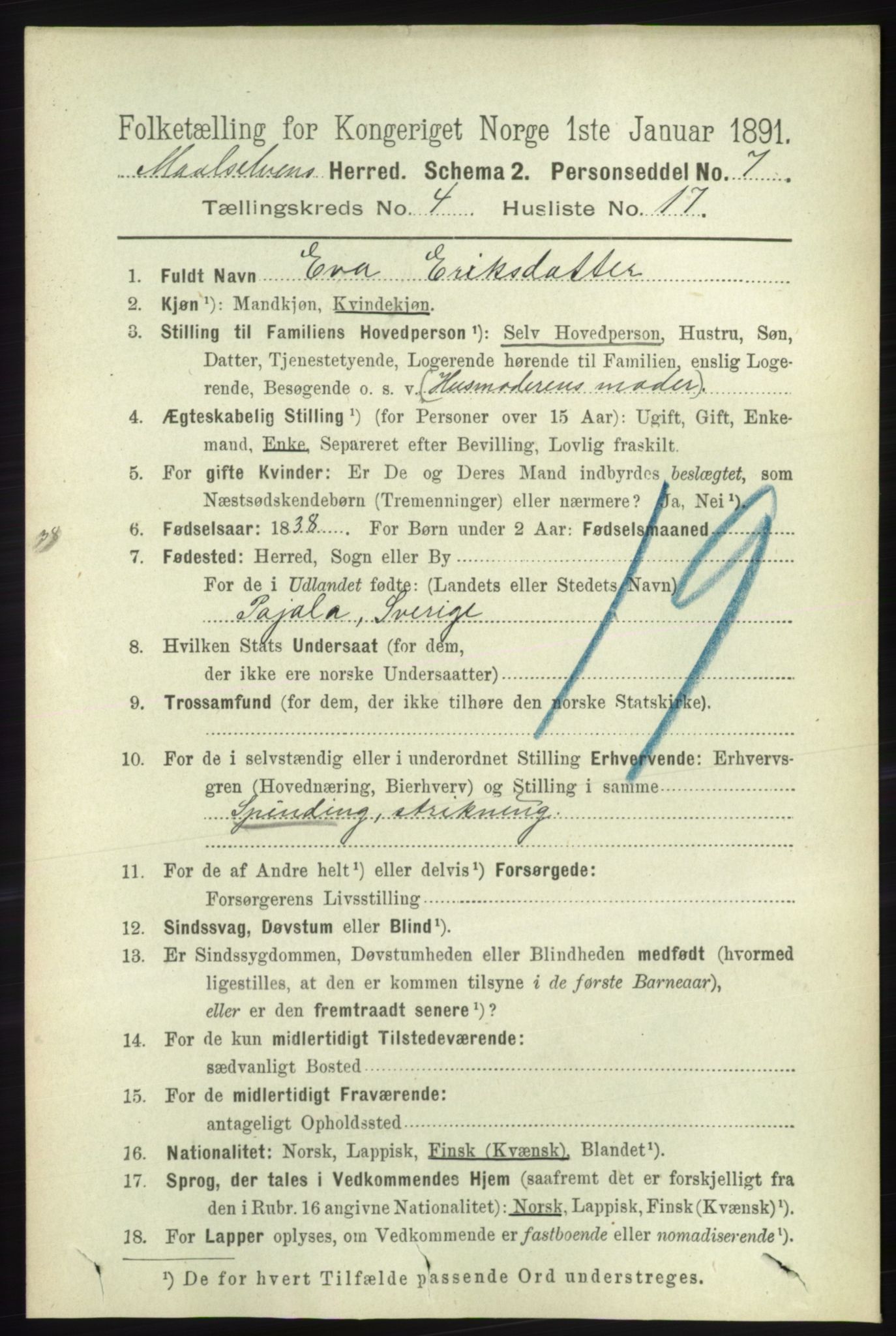 RA, 1891 census for 1924 Målselv, 1891, p. 1192