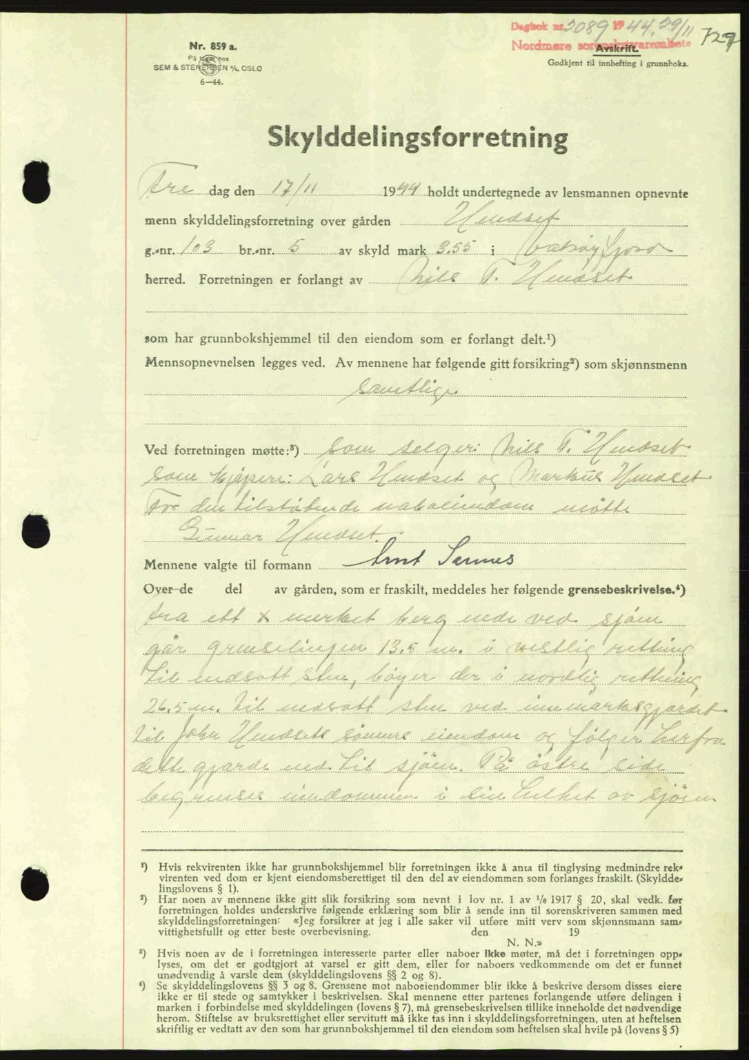 Nordmøre sorenskriveri, AV/SAT-A-4132/1/2/2Ca: Mortgage book no. A98, 1944-1944, Diary no: : 2089/1944