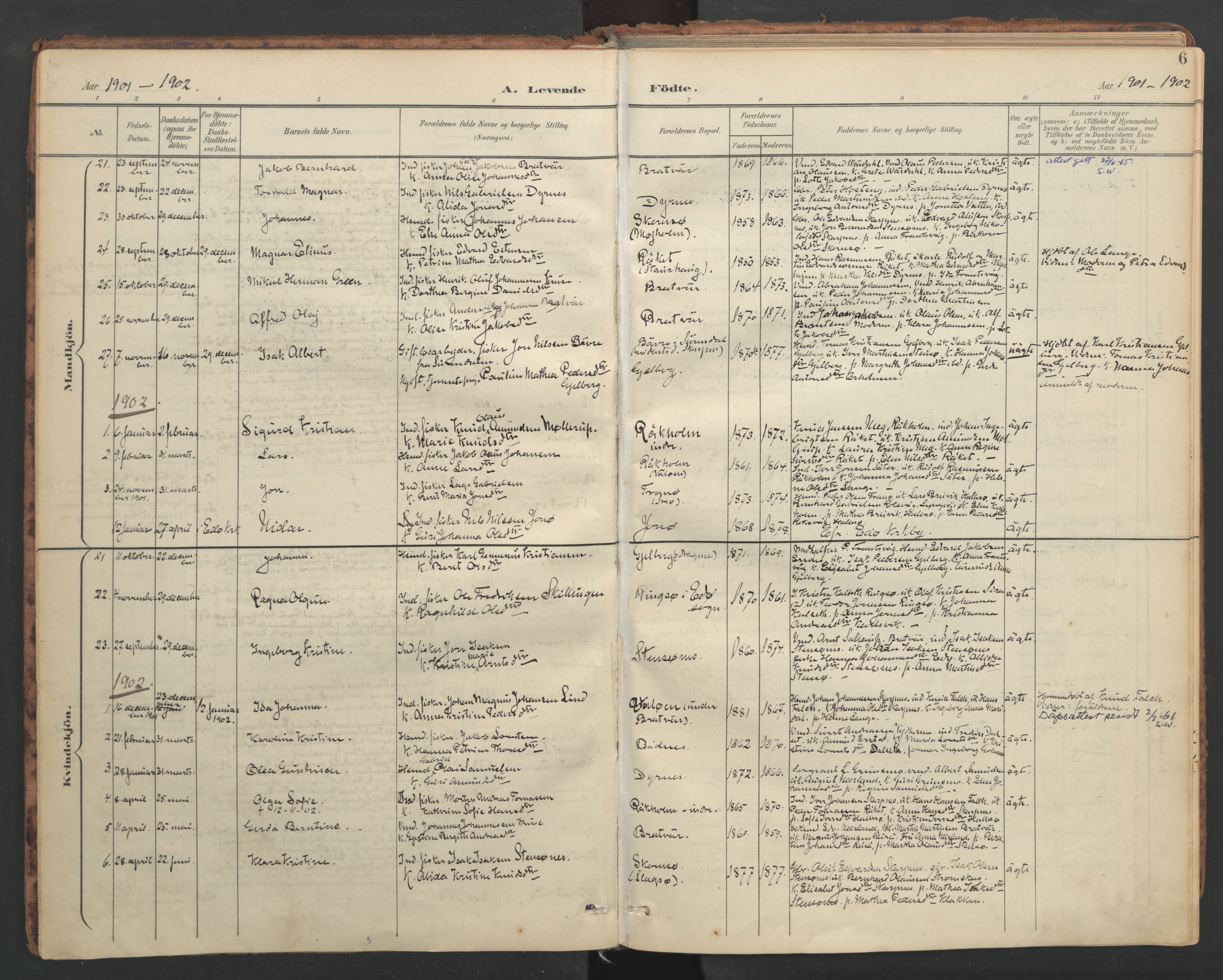 Ministerialprotokoller, klokkerbøker og fødselsregistre - Møre og Romsdal, SAT/A-1454/582/L0948: Parish register (official) no. 582A02, 1901-1922, p. 6