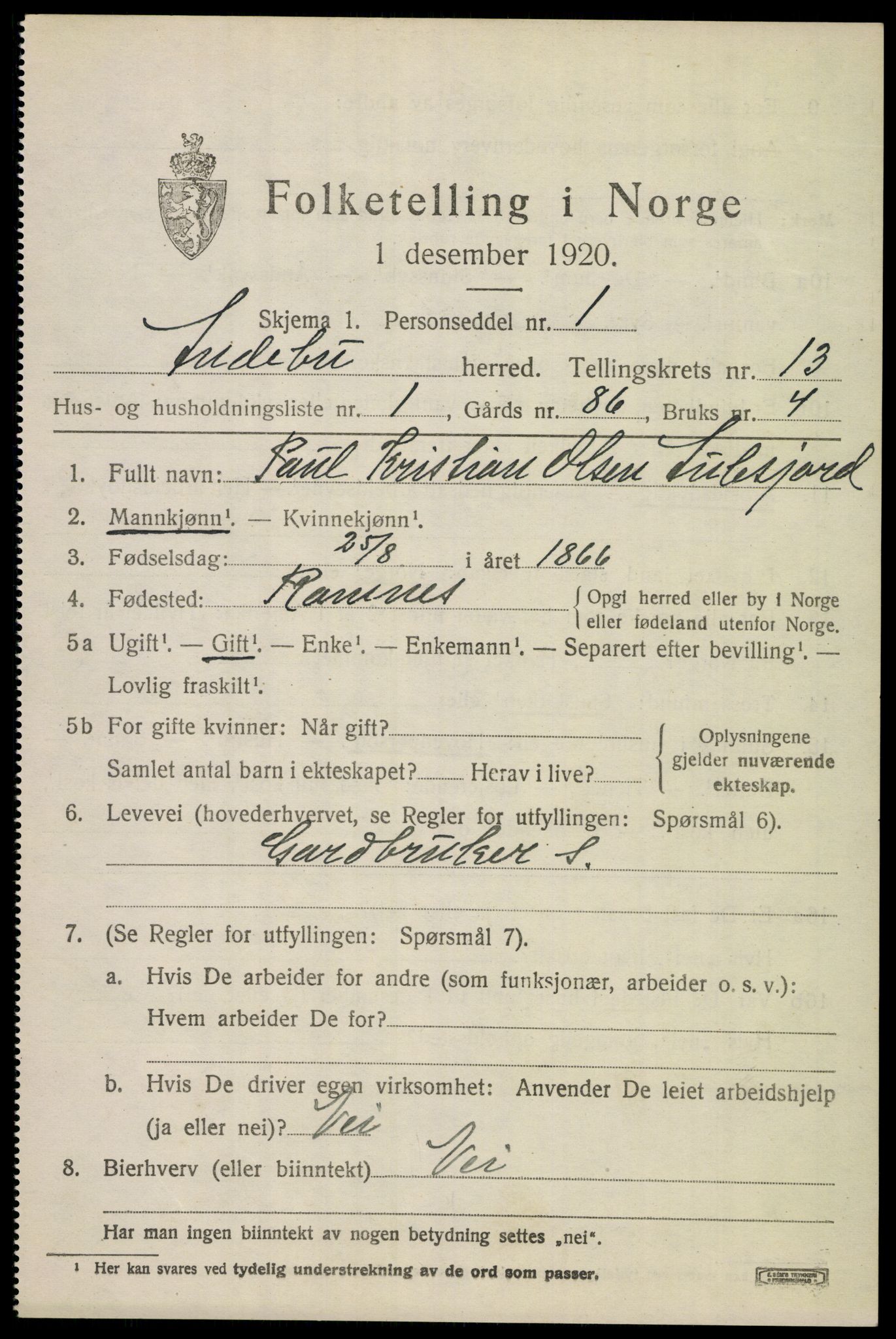 SAKO, 1920 census for Andebu, 1920, p. 4788