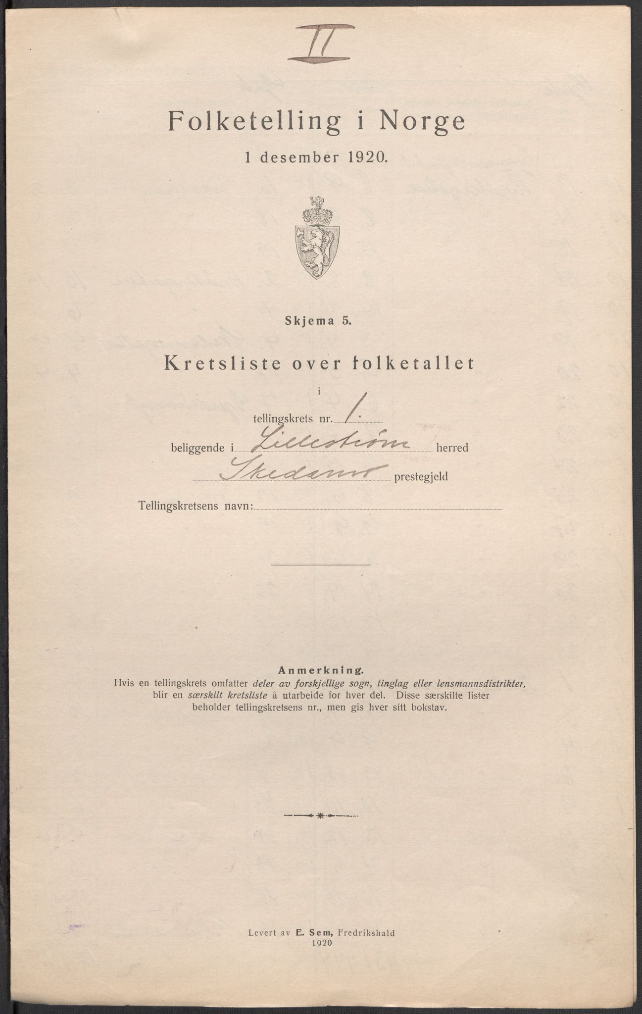 SAO, 1920 census for Lillestrøm, 1920, p. 7
