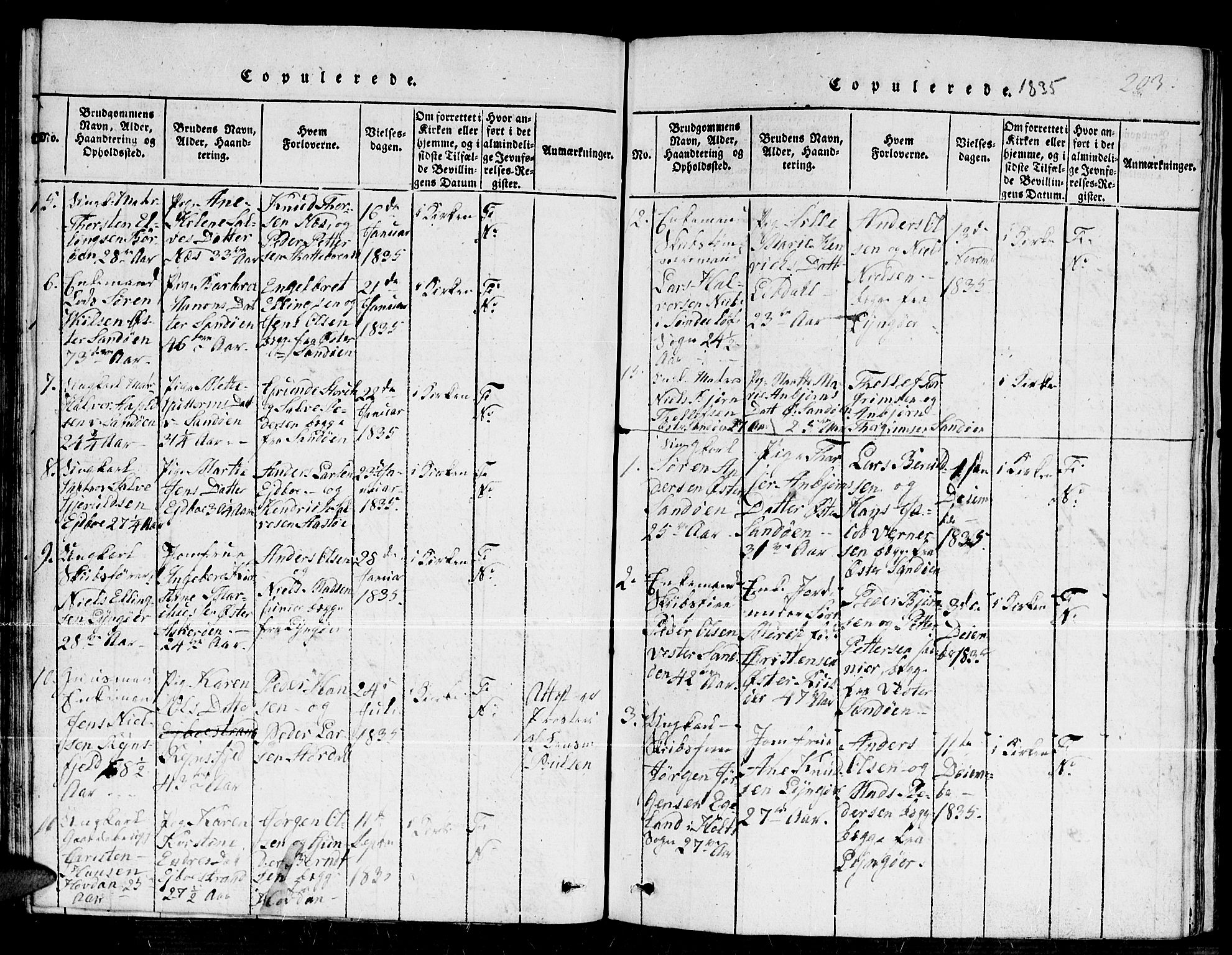 Dypvåg sokneprestkontor, SAK/1111-0007/F/Fb/Fba/L0009: Parish register (copy) no. B 9, 1816-1842, p. 203
