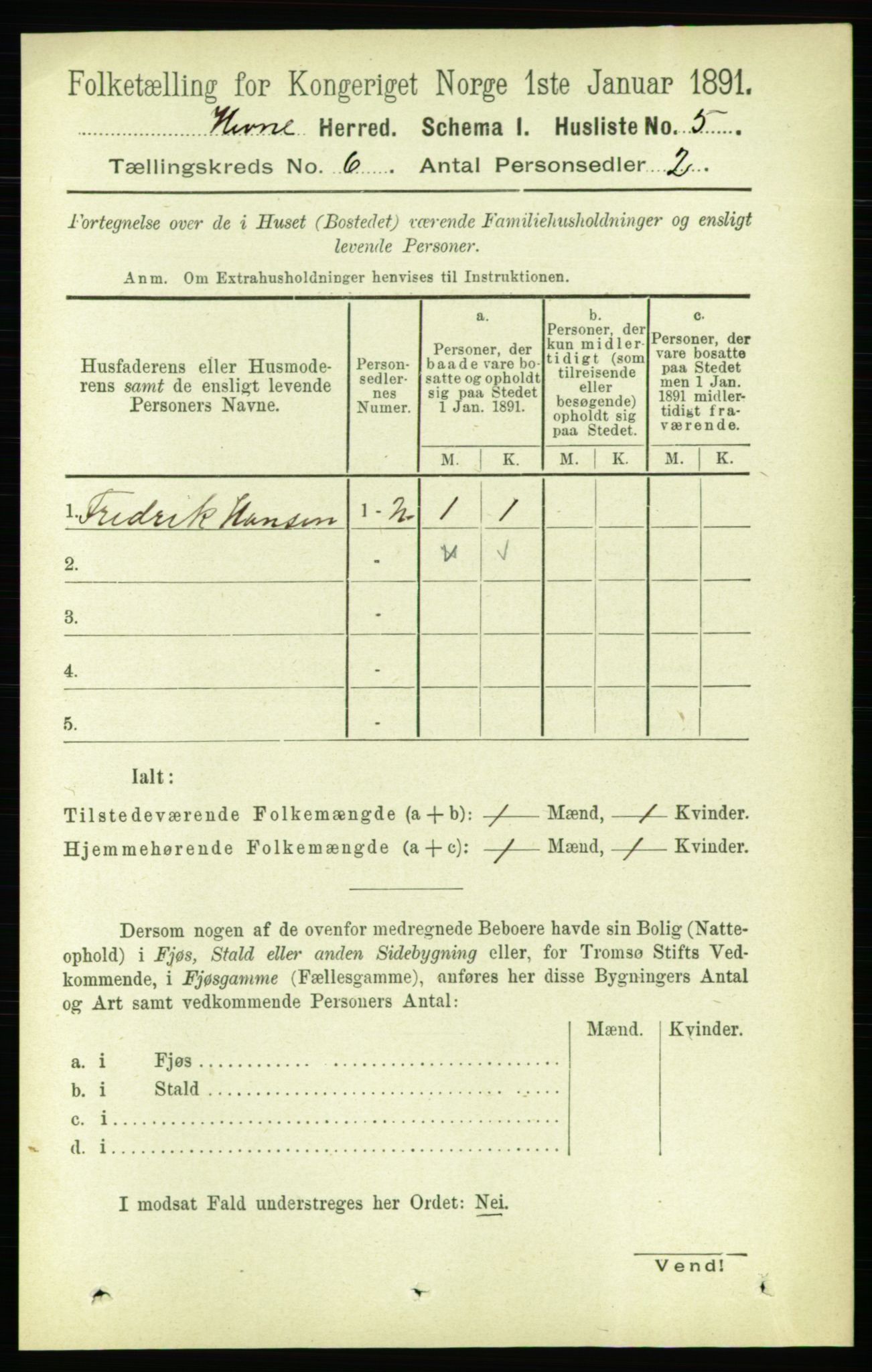 RA, 1891 census for 1612 Hemne, 1891, p. 3319