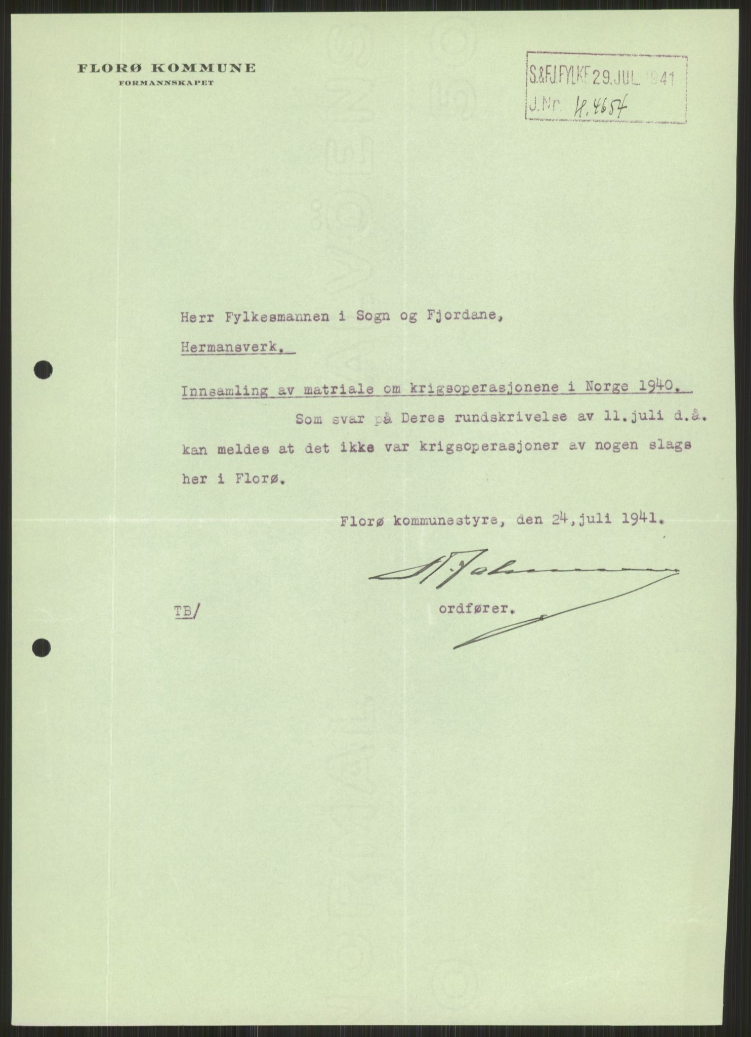 Forsvaret, Forsvarets krigshistoriske avdeling, AV/RA-RAFA-2017/Y/Ya/L0015: II-C-11-31 - Fylkesmenn.  Rapporter om krigsbegivenhetene 1940., 1940, p. 524